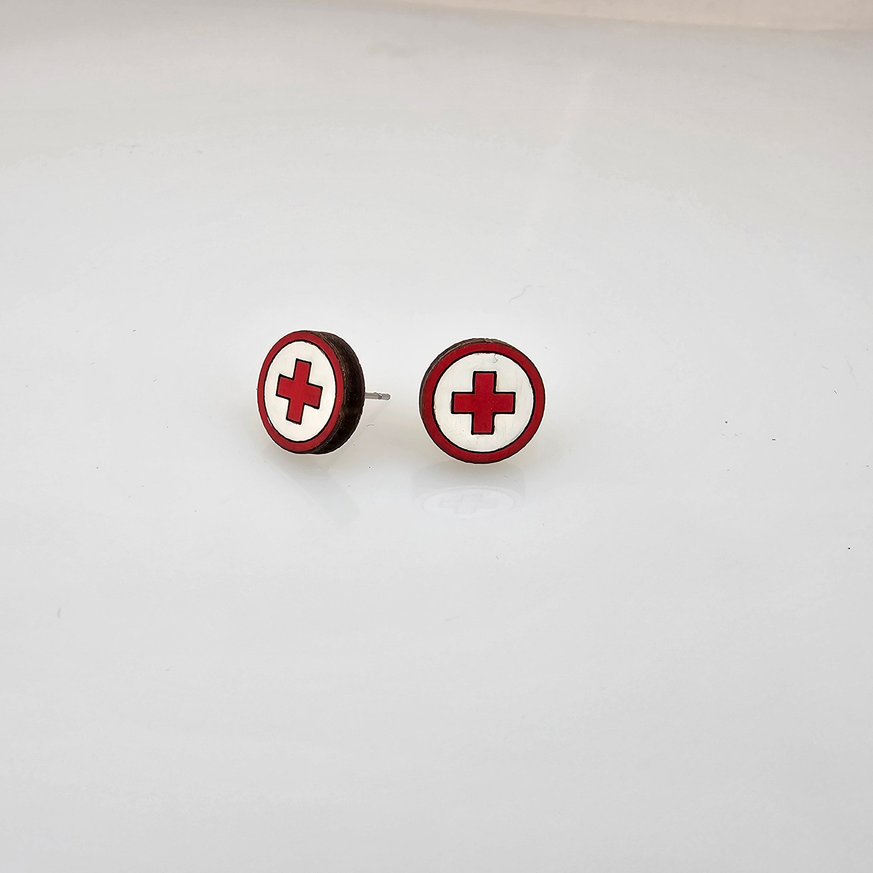 Red Cross Stud Earring | Hand-Painted | Surgical Steel - SEHLH18