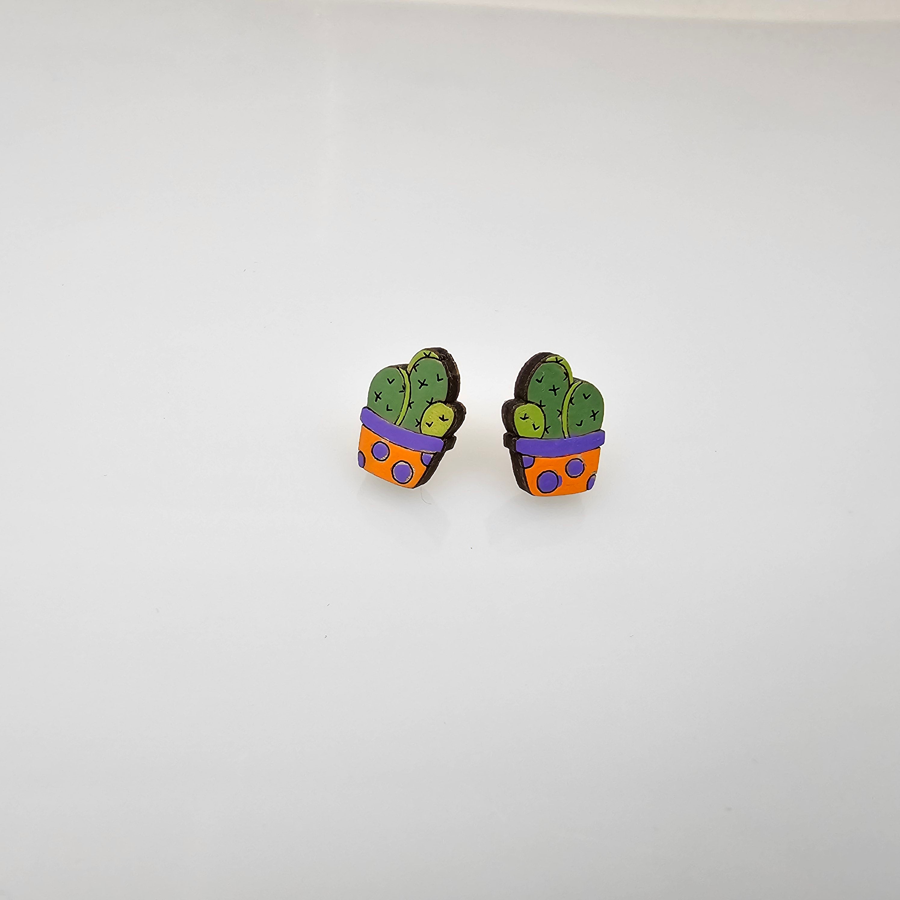 Prickly Pear in Pot Stud Earrings | Hand-Painted | Surgical Steel - SEHCR6