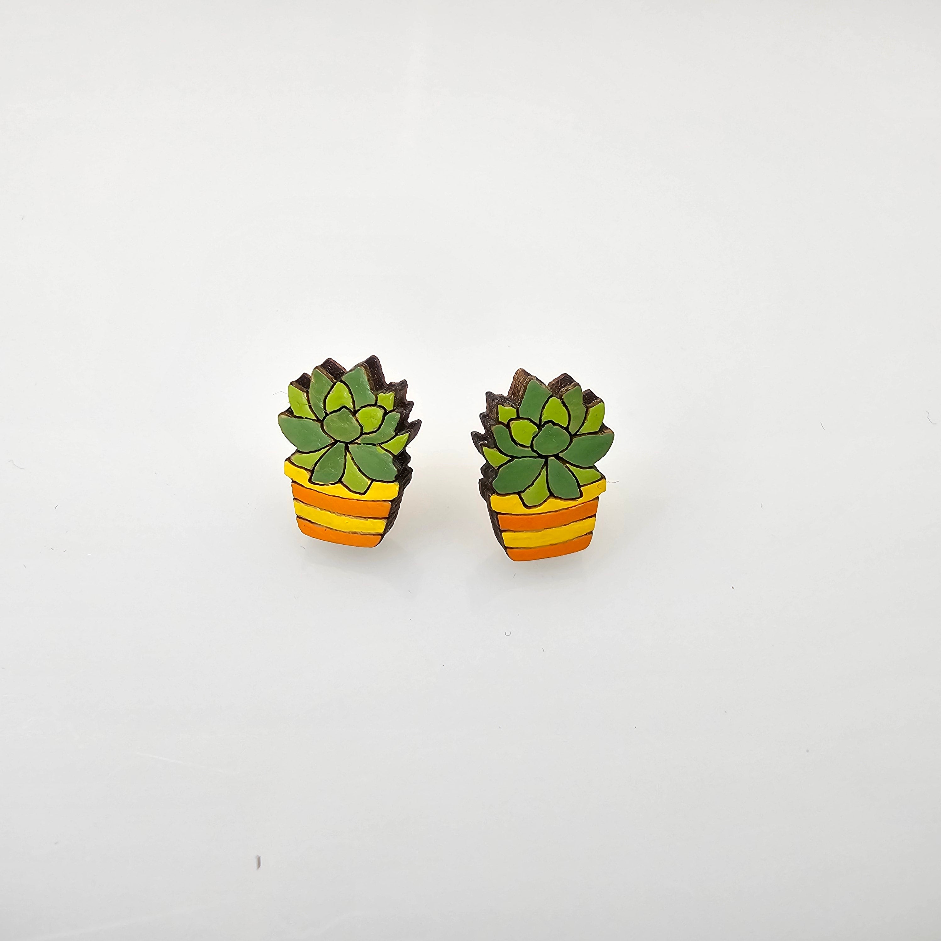 Succulent in Pot Stud Earrings | Hand-Painted | Surgical Steel - SEHCR4