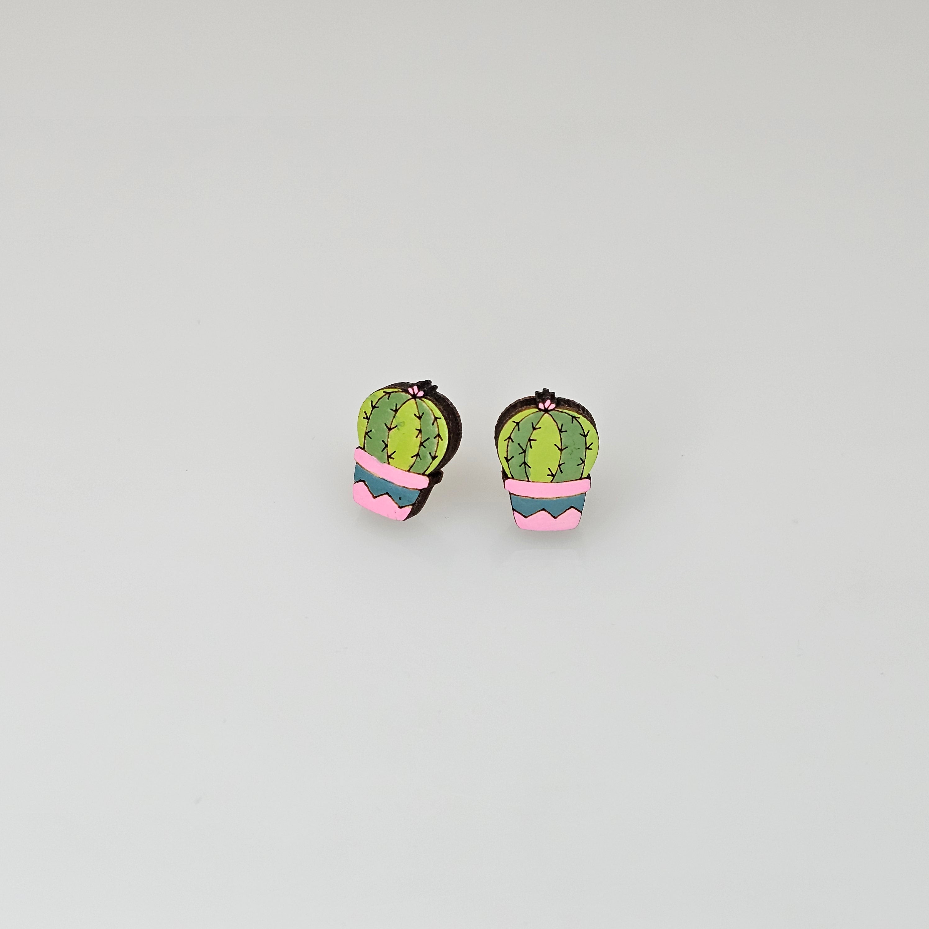 Barrel Cactus in Pot Stud Earrings | Hand-Painted | Surgical Steel - SEHCR7