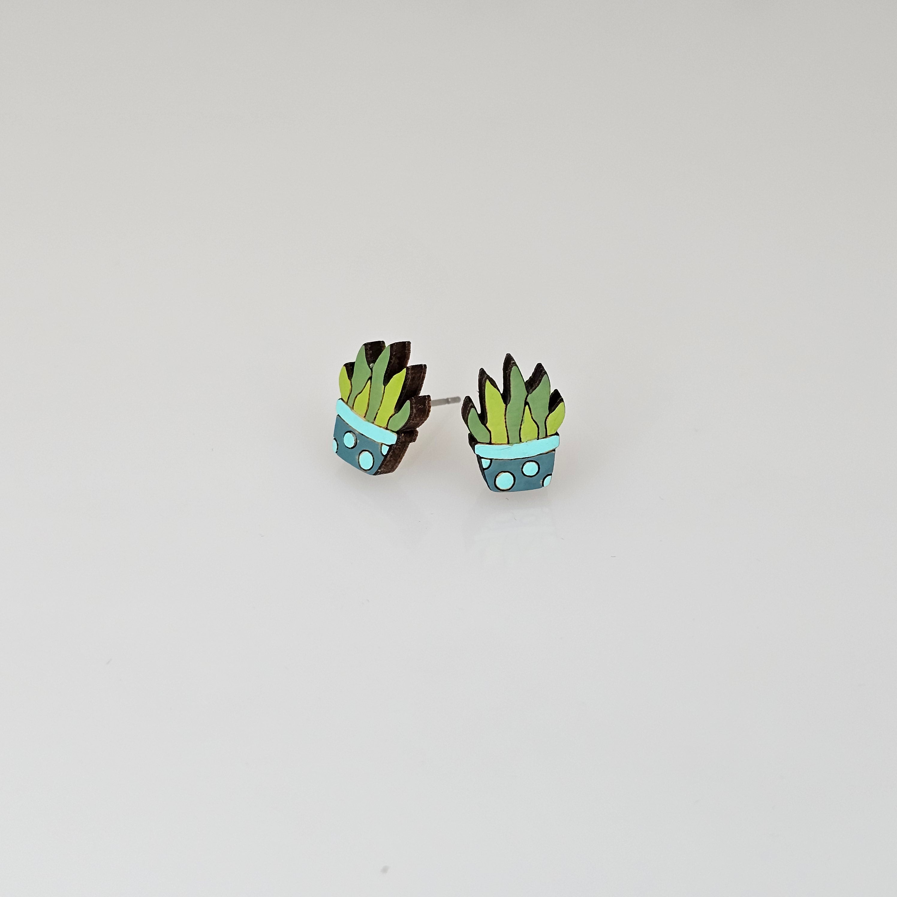 Snake Plant in Pot Stud Earrings | Hand-Painted | Surgical Steel - SEHCR5