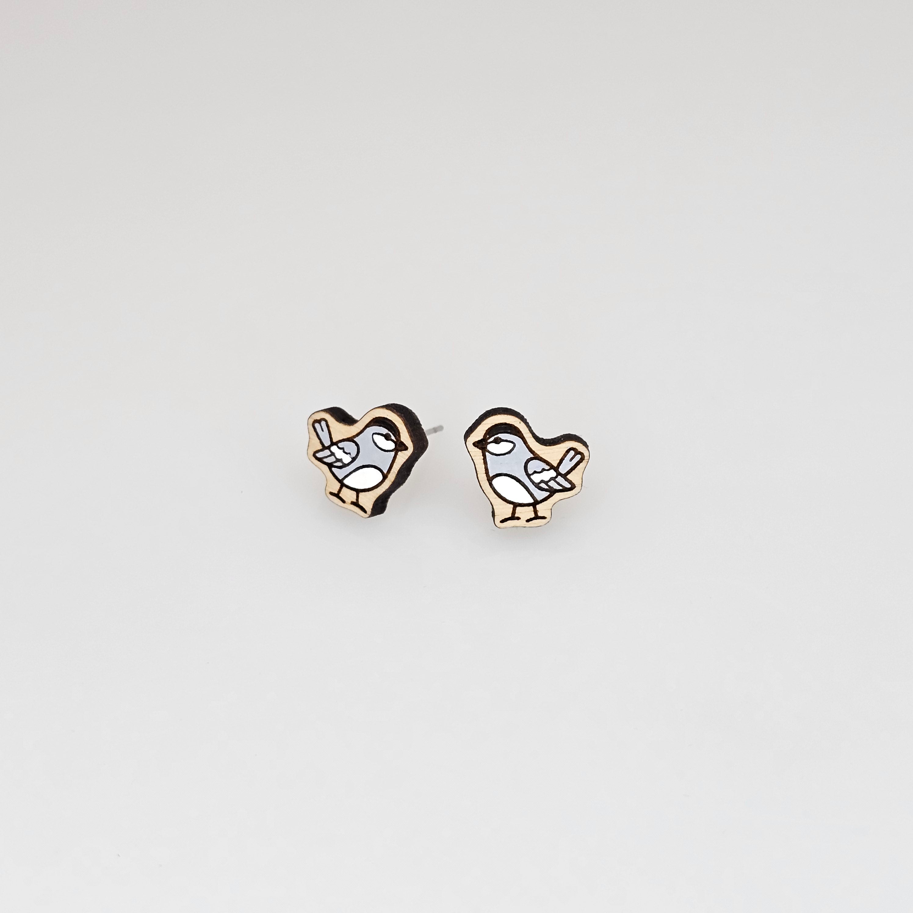 Gray Bird Stud Earring | Hand-Painted | Surgical Steel - SEHPX18