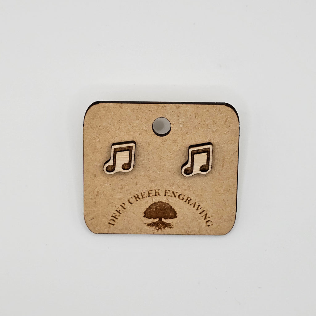 Eighth Note Stud Earrings | Laser Engraved Wood | Surgical Steel - SEHPX44