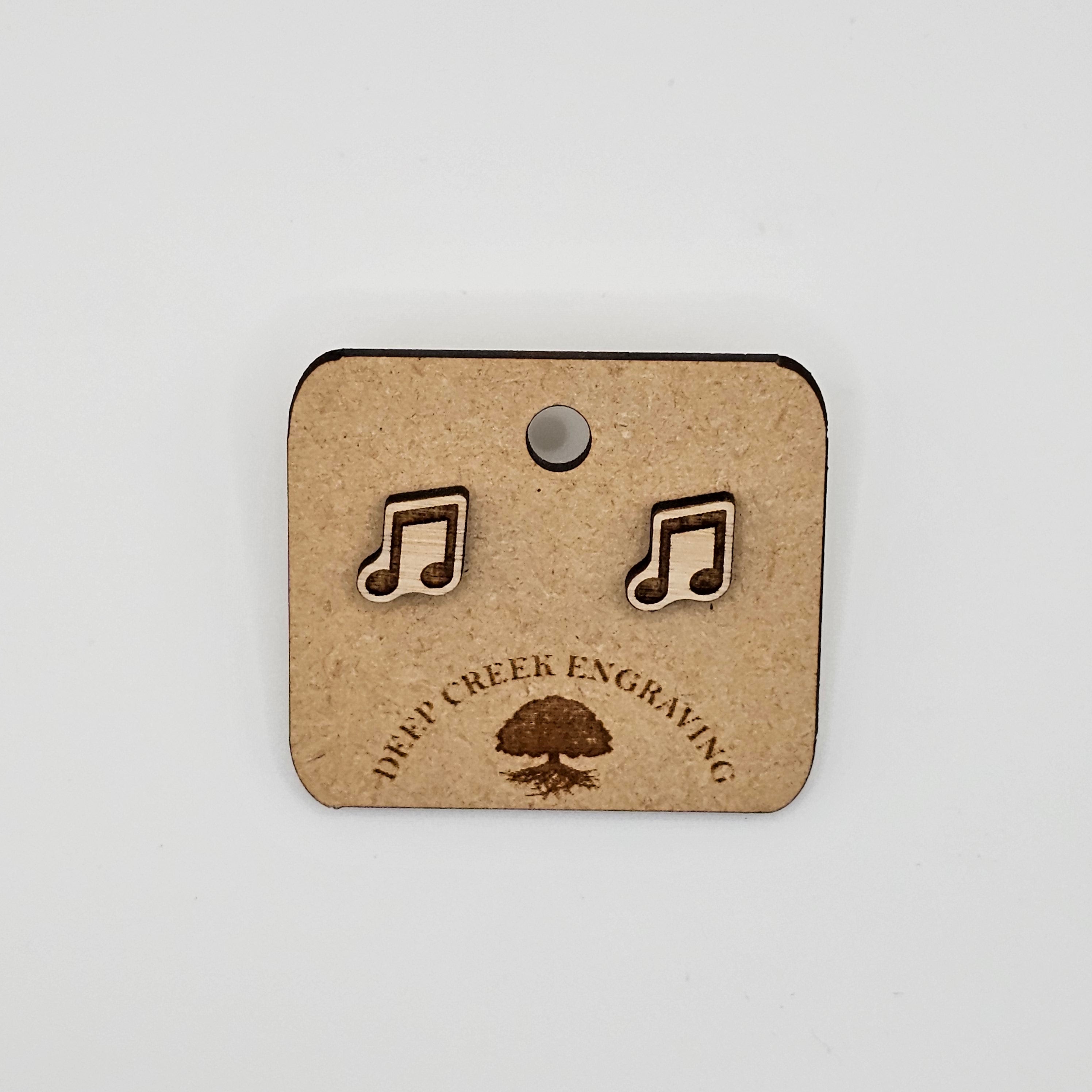 Eighth Note Stud Earrings | Laser Engraved Wood | Surgical Steel - SEHPX44