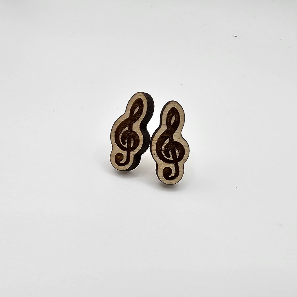 Treble Clef Stud Earrings | Laser Engraved Wood | Surgical Steel - SEHPX43