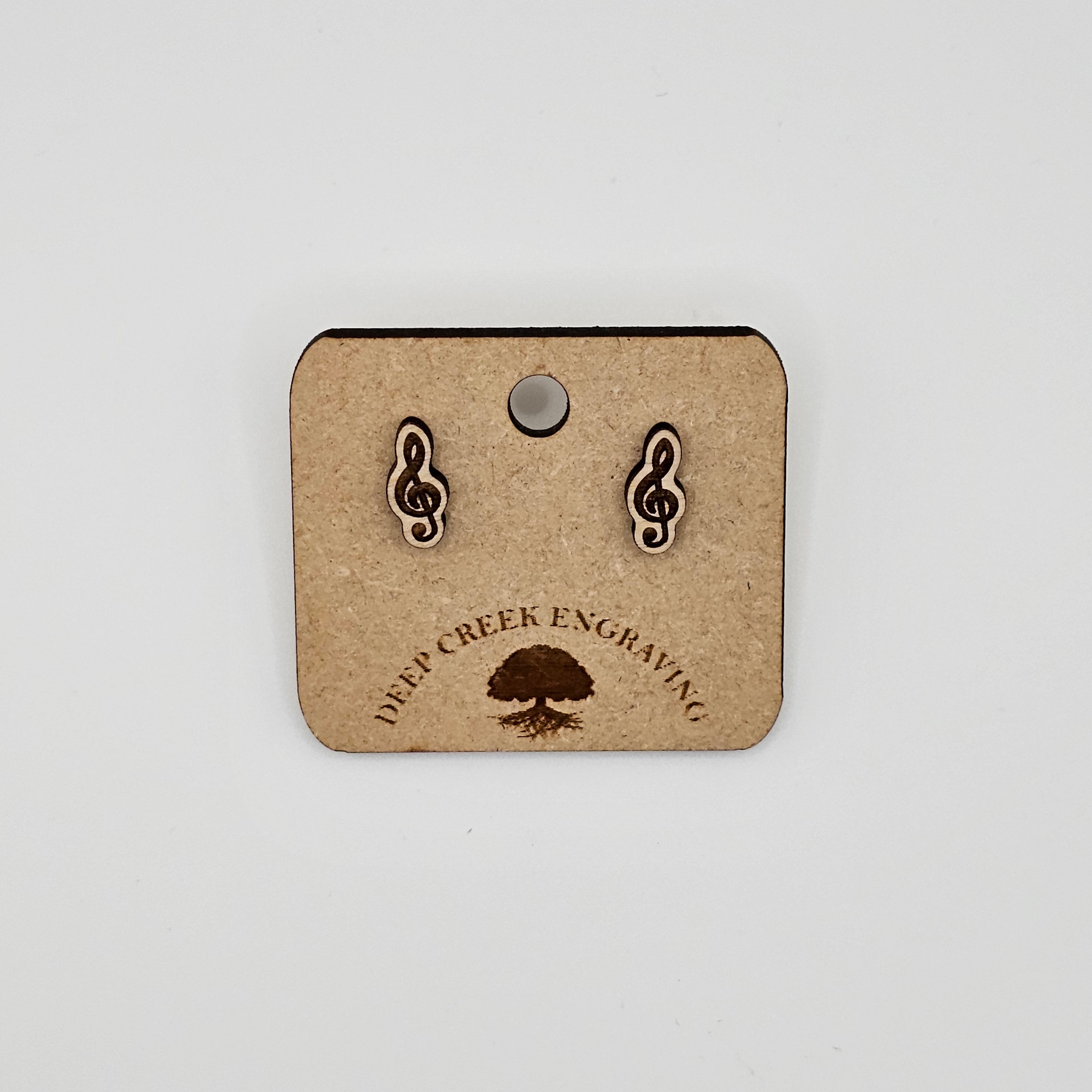 Treble Clef Stud Earrings | Laser Engraved Wood | Surgical Steel - SEHPX43