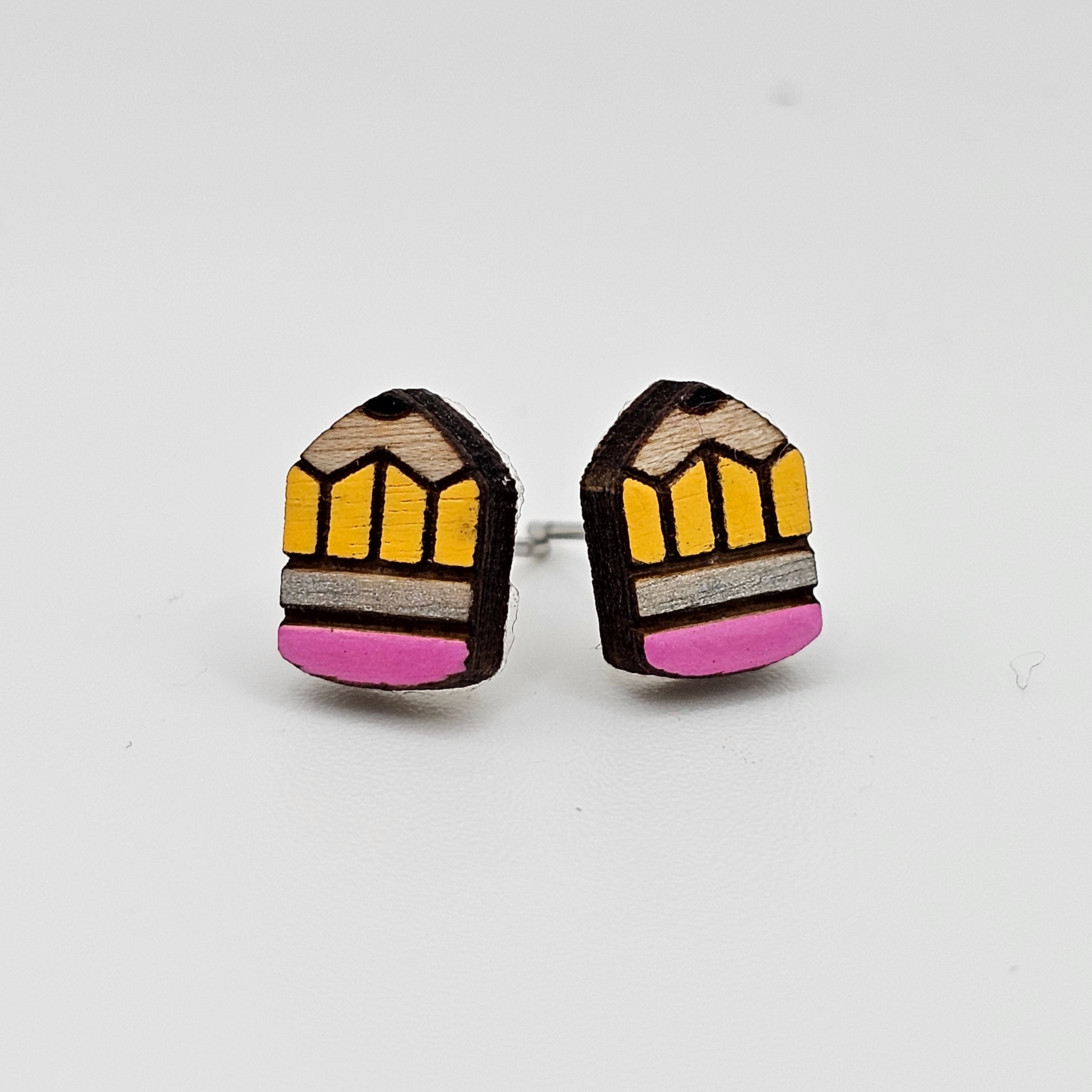 Pencil Stud Earrings | Hand-Painted | Surgical Steel - SEHPP1