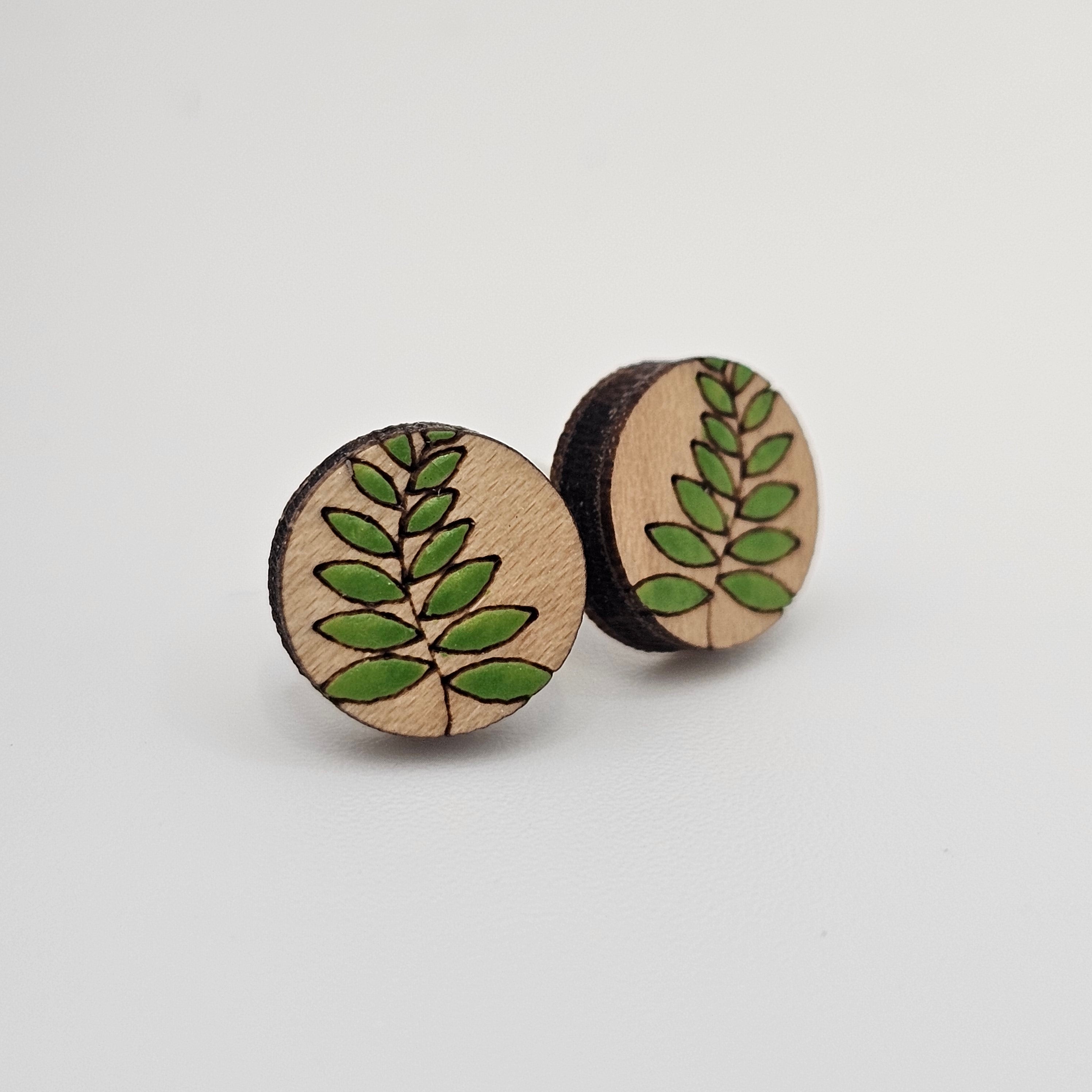 Forest Fern Leaf Stud Earring | Hand-Painted | Surgical Steel - SEHSM6