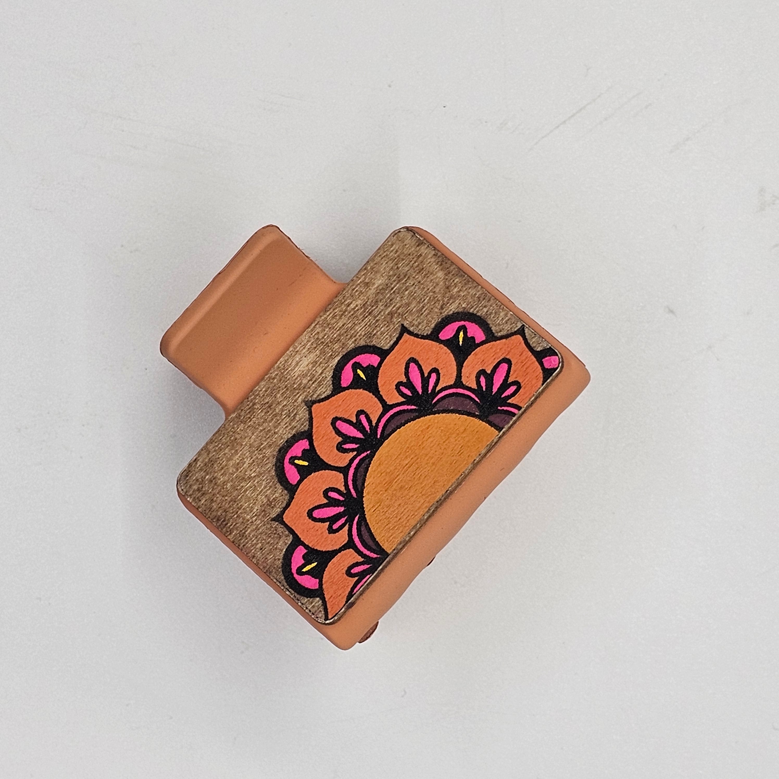 Autumn Mandala Hair Claw Clip | Hand-Painted Wood - SCHDC16