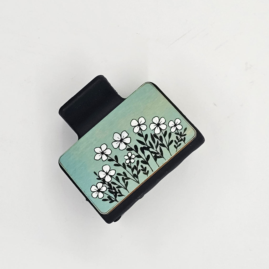 Vincas on Blue Hair Claw Clip | Hand-Painted Wood - SCBDC15