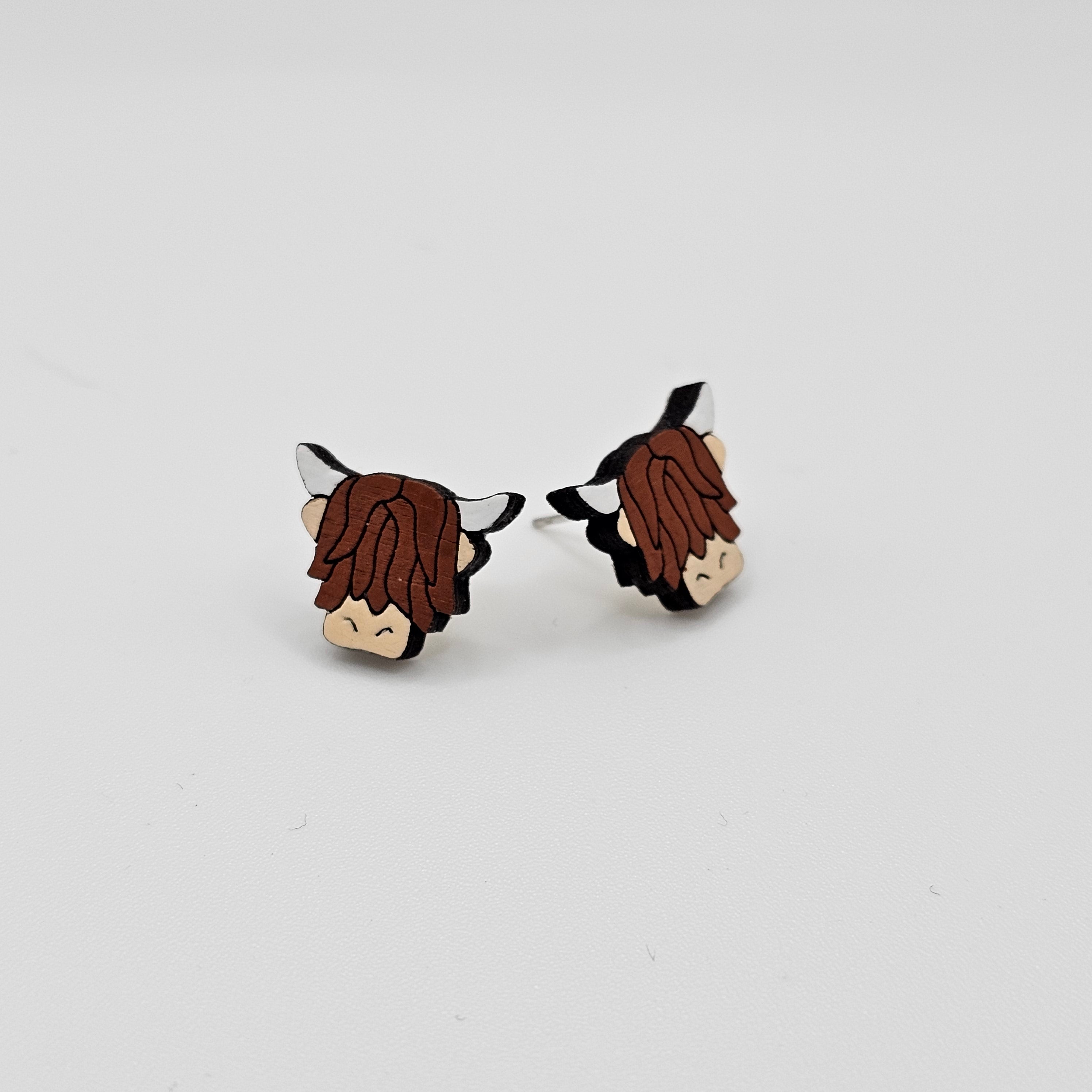 Highland Heifer Stud Earrings | Hand-Painted | Surgical Steel - SEHCR9