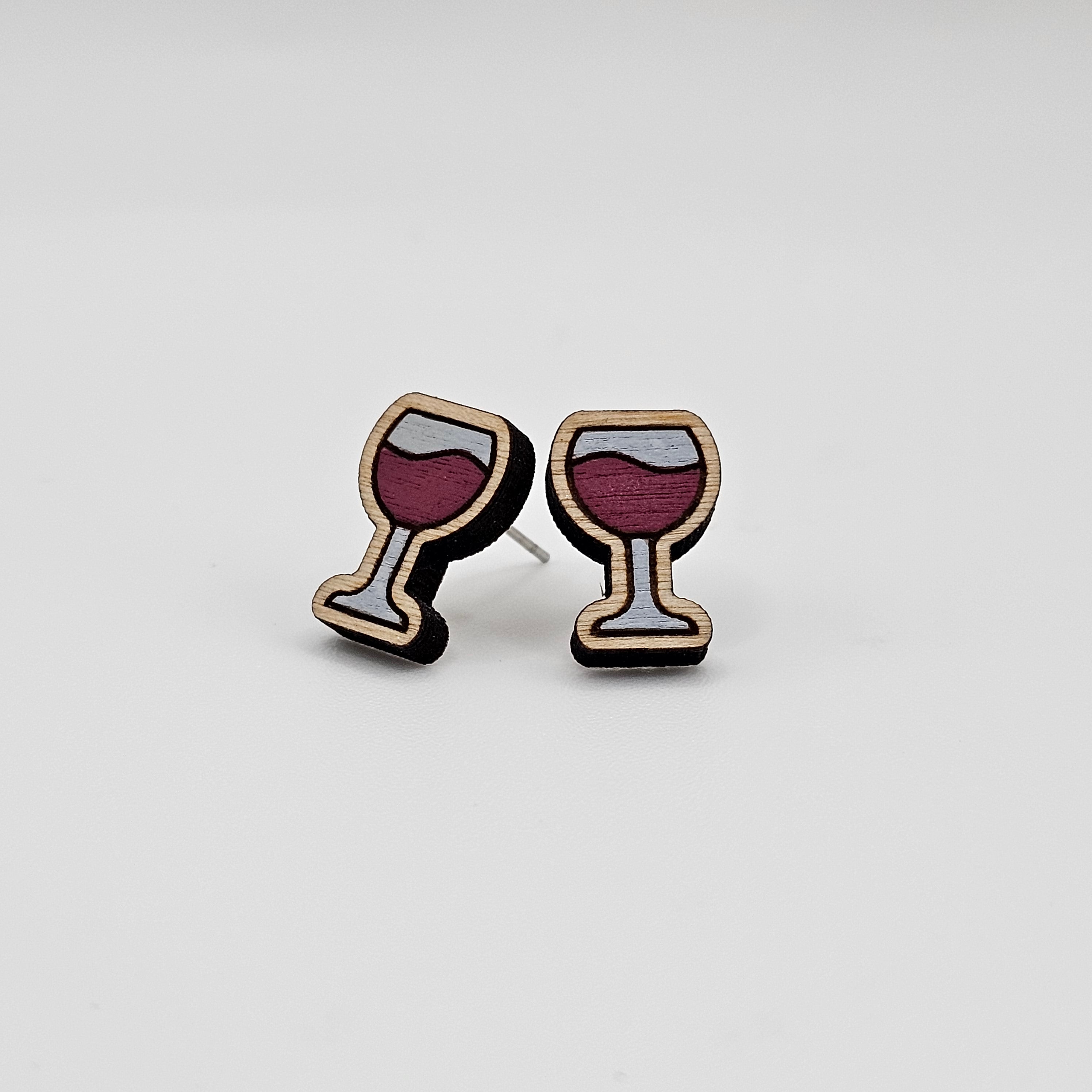 Red Wine Glass Stud Earrings | Hand-Painted | Surgical Steel - SEHPX25
