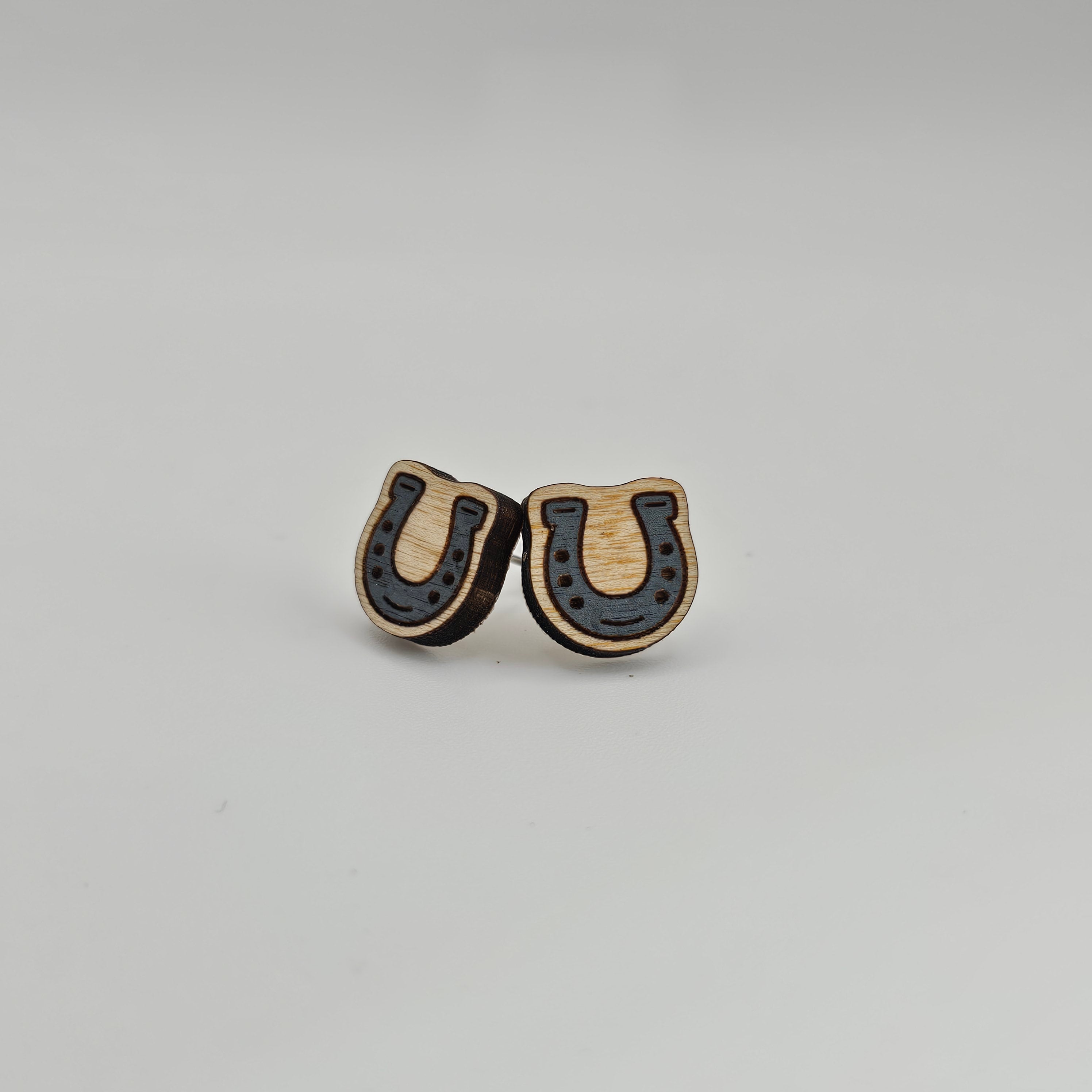 Gray Horseshoe Stud Earrings | Hand-Painted | Surgical Steel - SEHPX59
