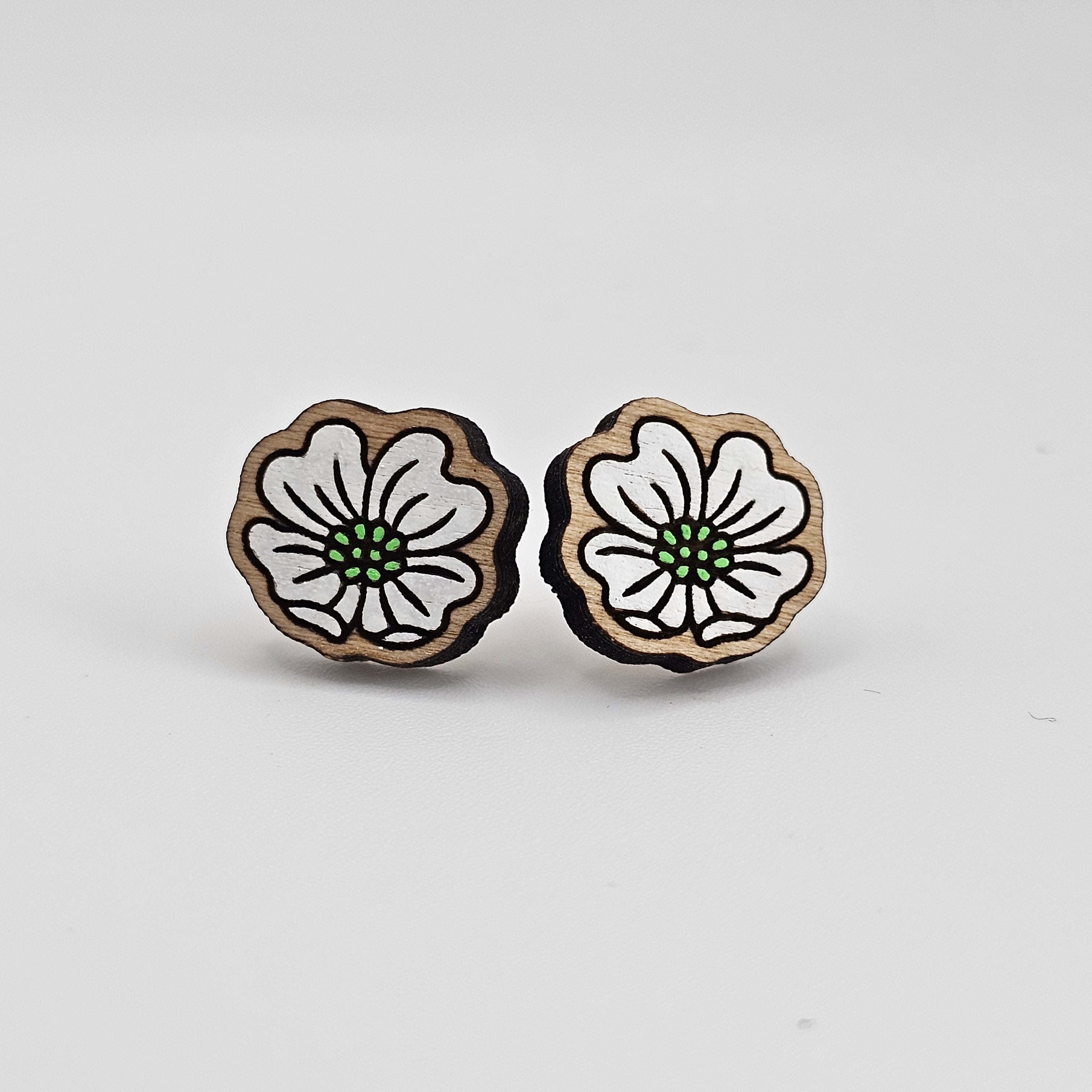 Dogwood Flower Stud Earrings | Hand-Painted | Surgical Steel - SEHPX21
