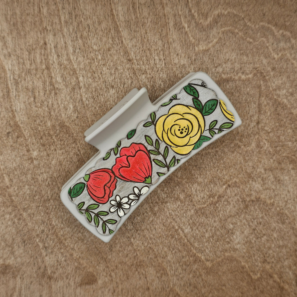 Floral Burst Hair Claw Clip | Hand-Painted Wood - LCHPP5