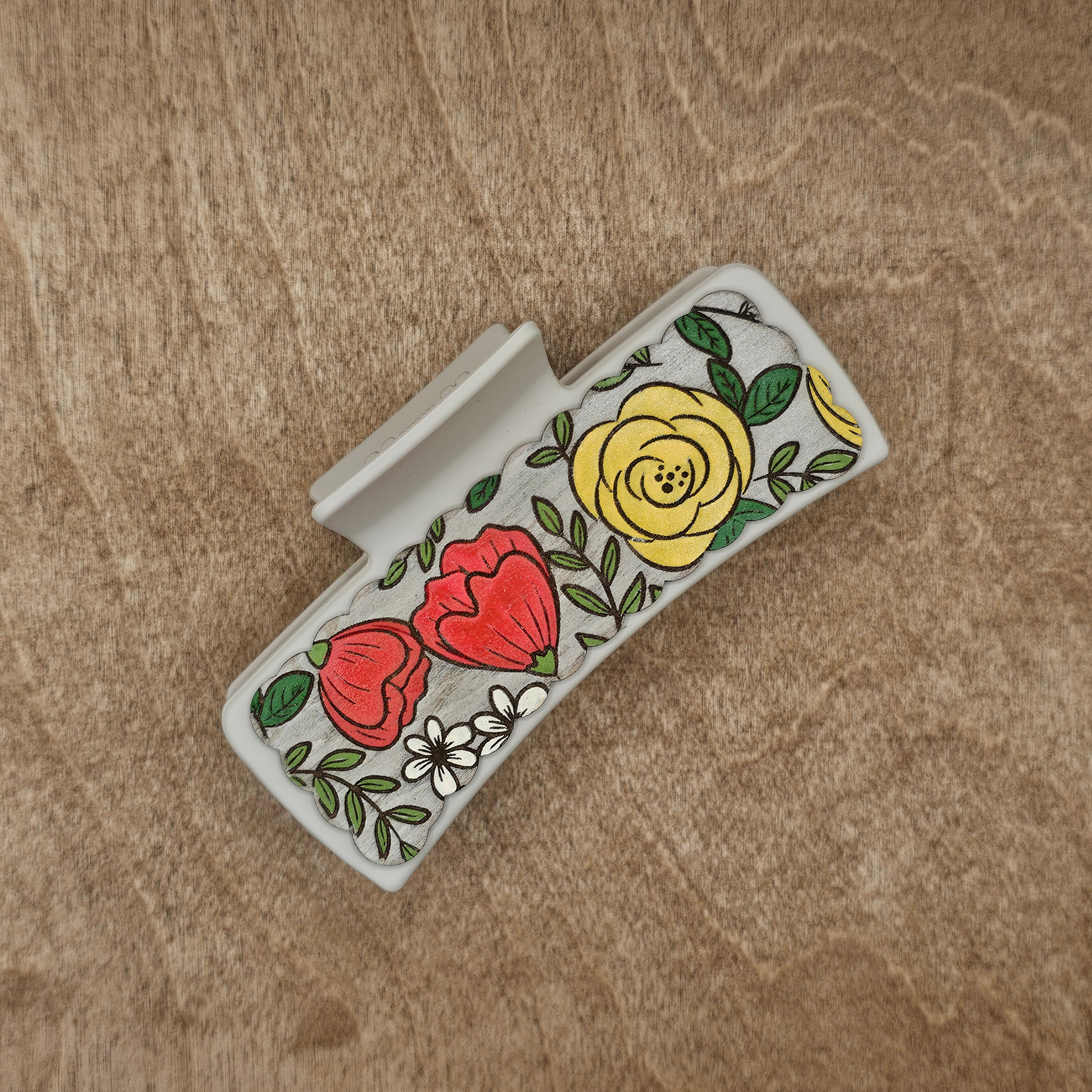 Floral Burst Hair Claw Clip | Hand-Painted Wood - LCHPP5