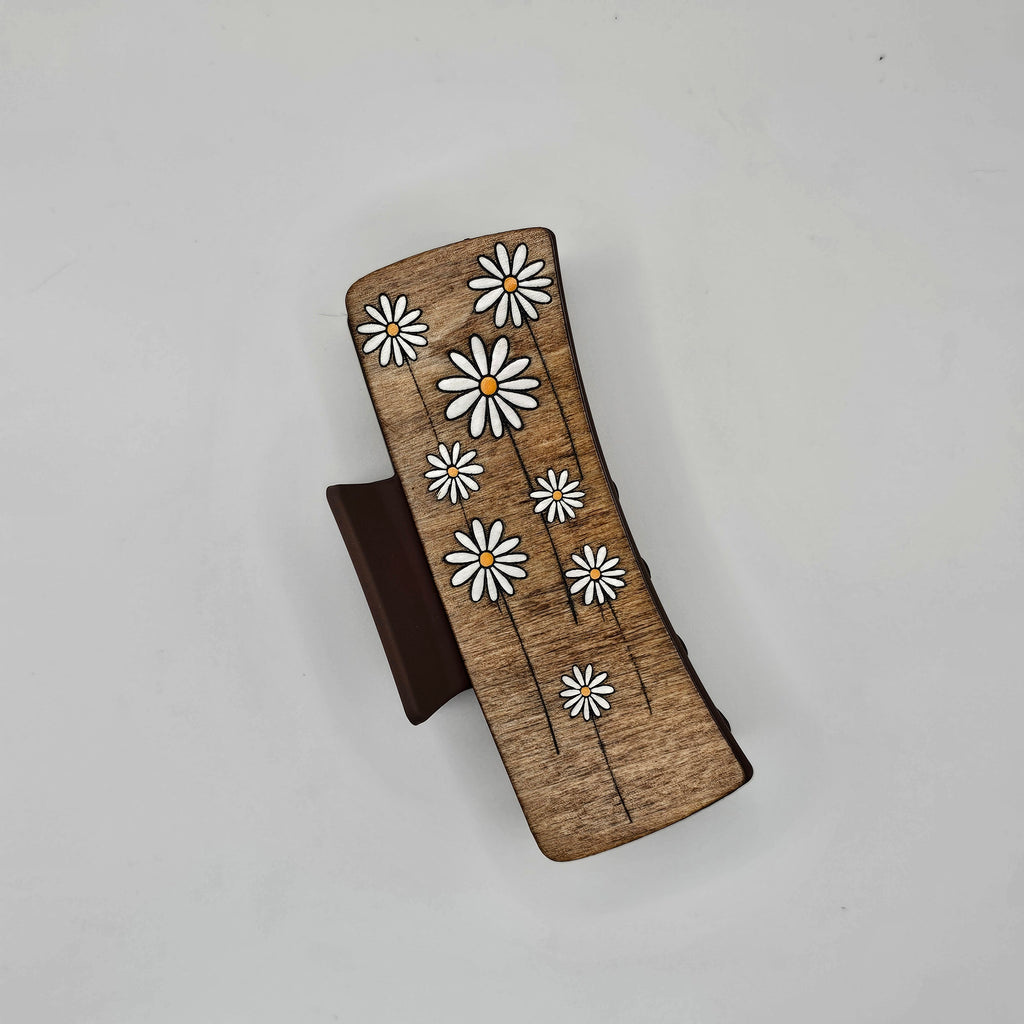 Daisies | Hand-Painted Wood Hair Claw Clip, Large - LCHDC24
