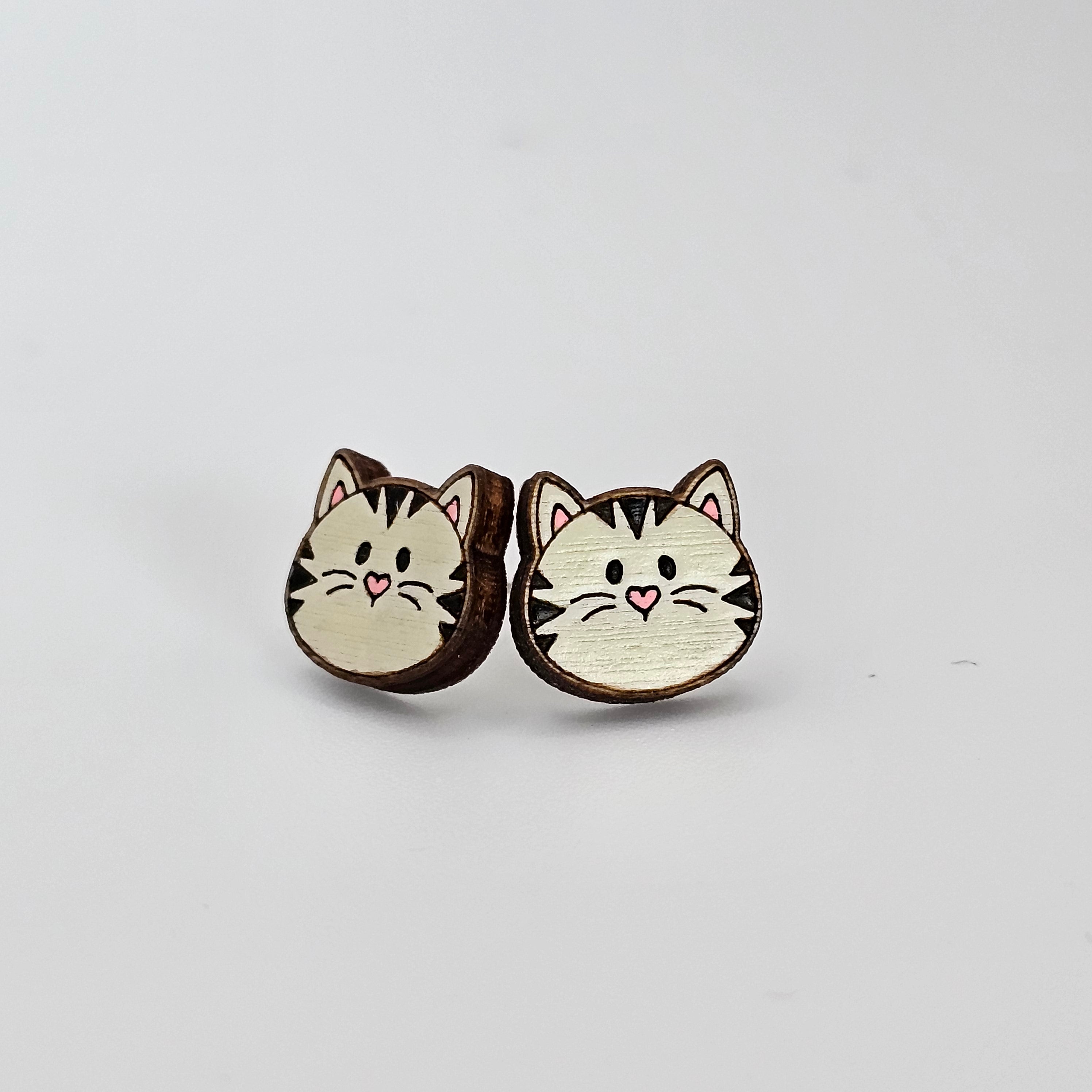 Tabby Cat Stud Earrings | Hand-Painted | Surgical Steel - SEHOS1
