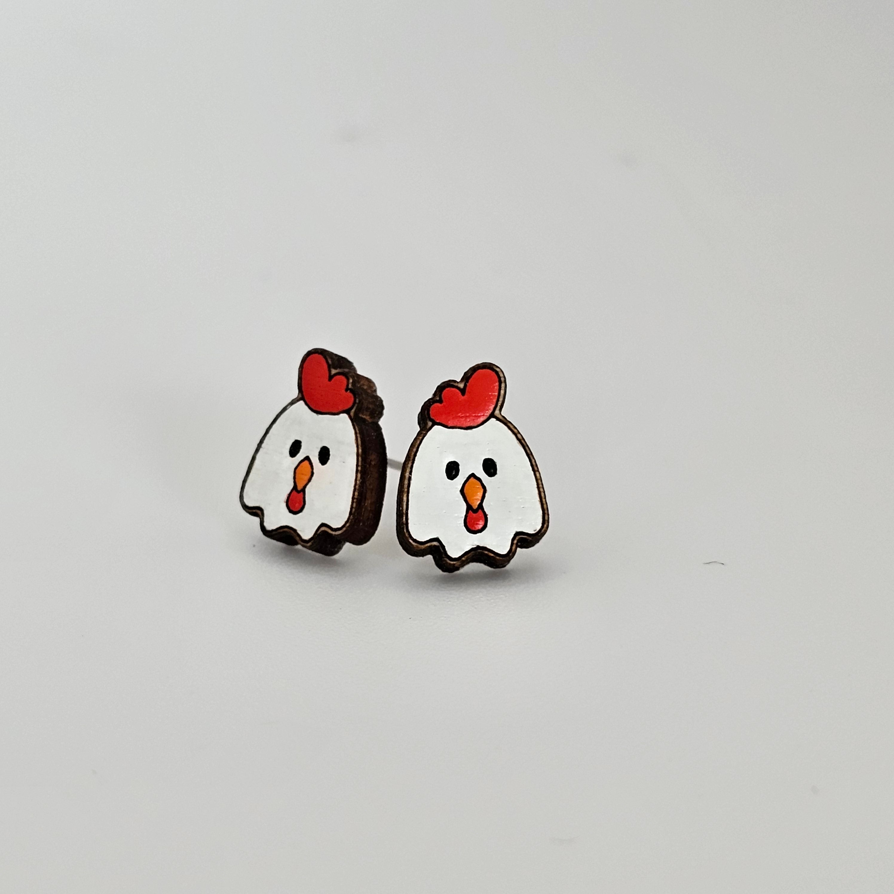 Chicken Stud Earrings | Hand-Painted | Surgical Steel - SEHOS7