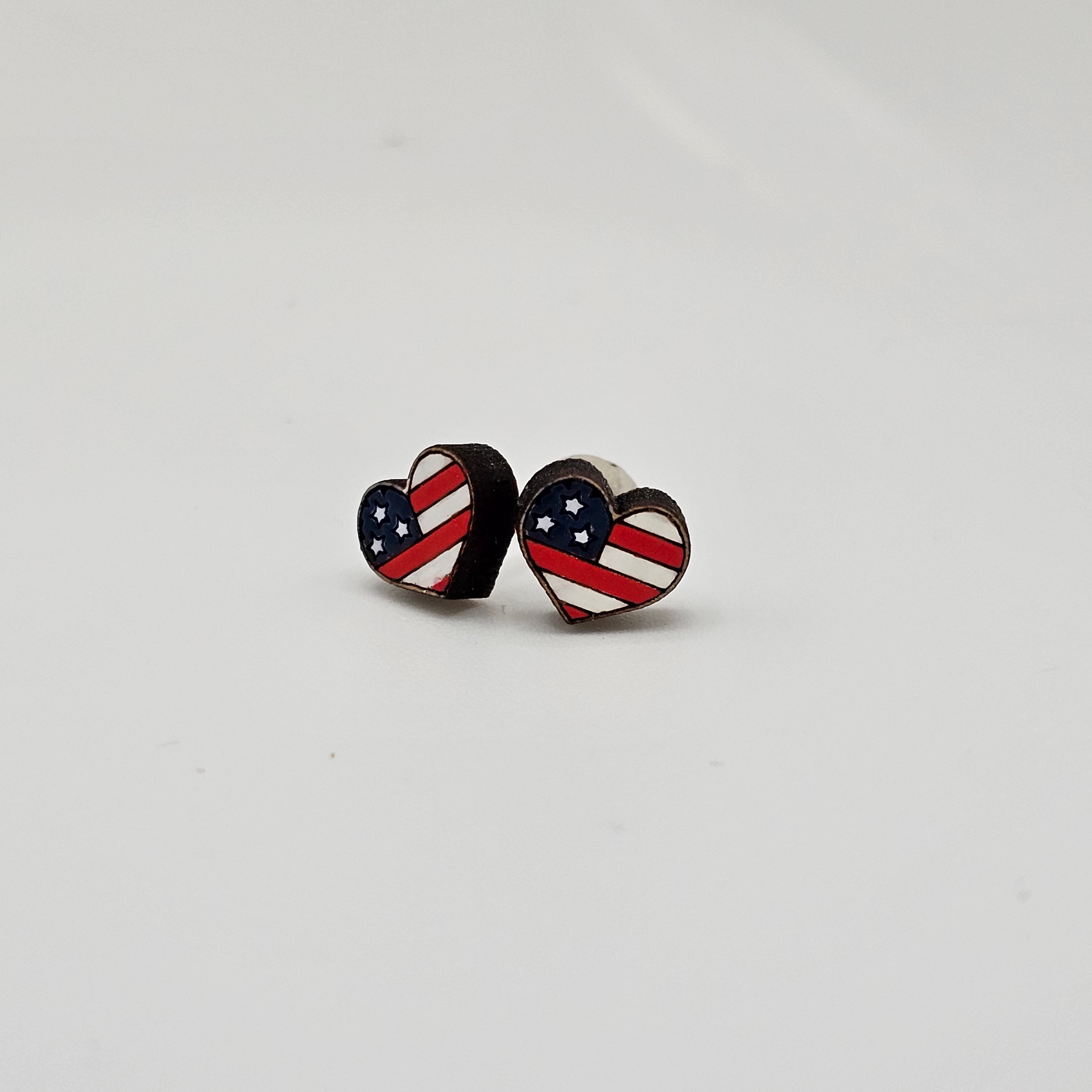 US Flag Heart Stud Earring | Hand-Painted | Surgical Steel - SEHOS19