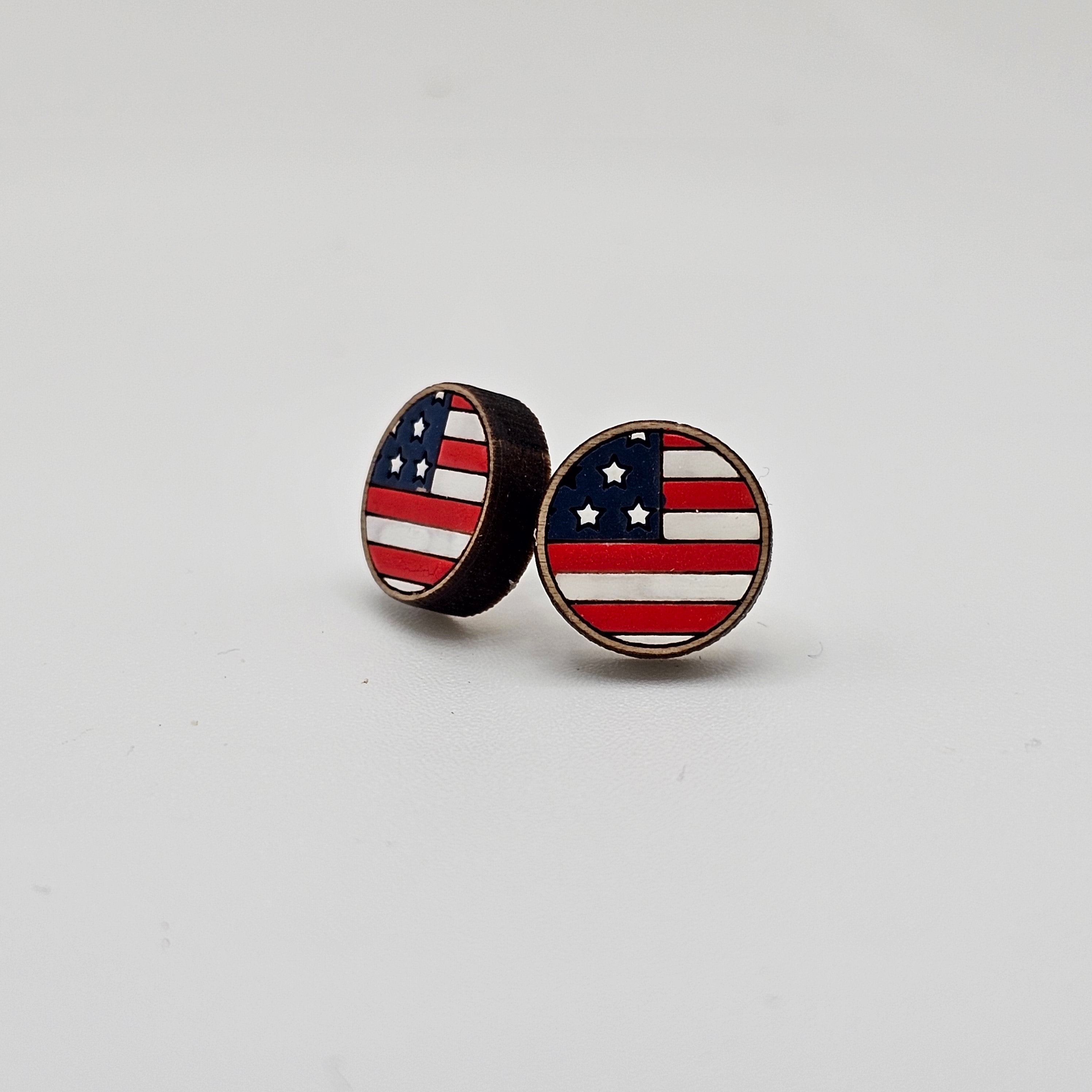 US Flag Round Stud Earring | Hand-Painted | Surgical Steel - SEHOS17