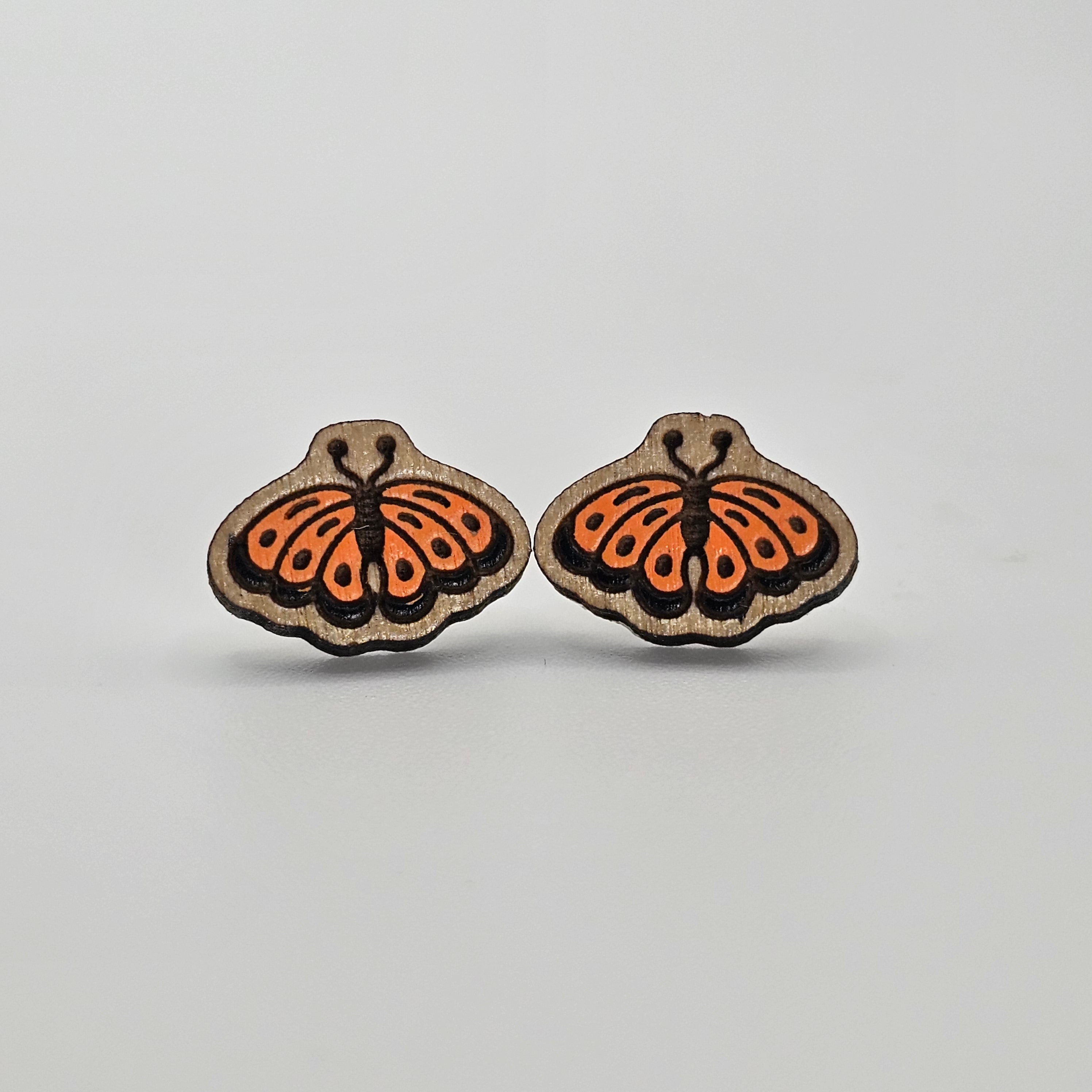 Monarch Butterfly Open Wings Stud Earring | Hand-Painted | Surgical Steel - SEHPX68