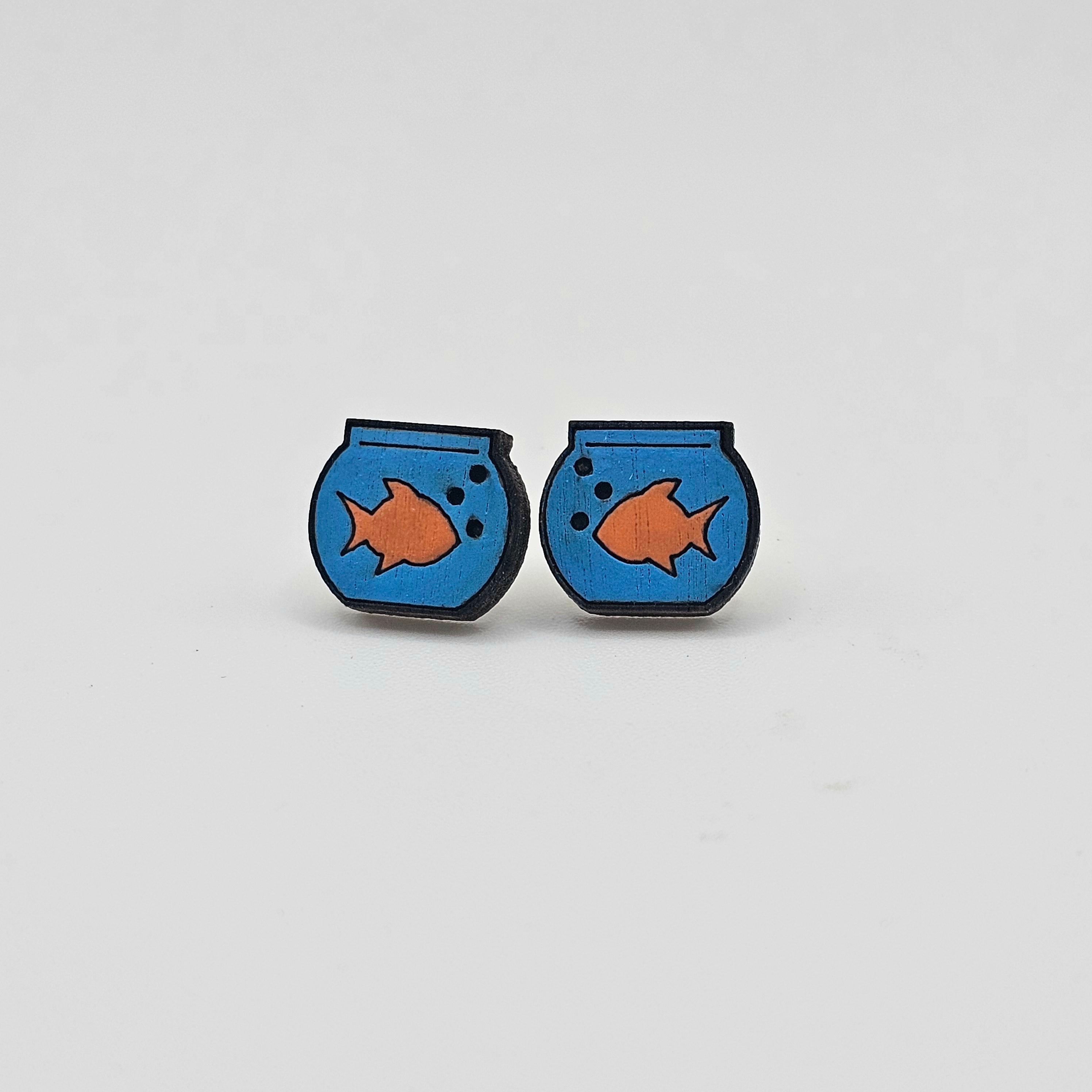 Fish Bowl Stud Earring | Hand-Painted | Surgical Steel - SEHLH19