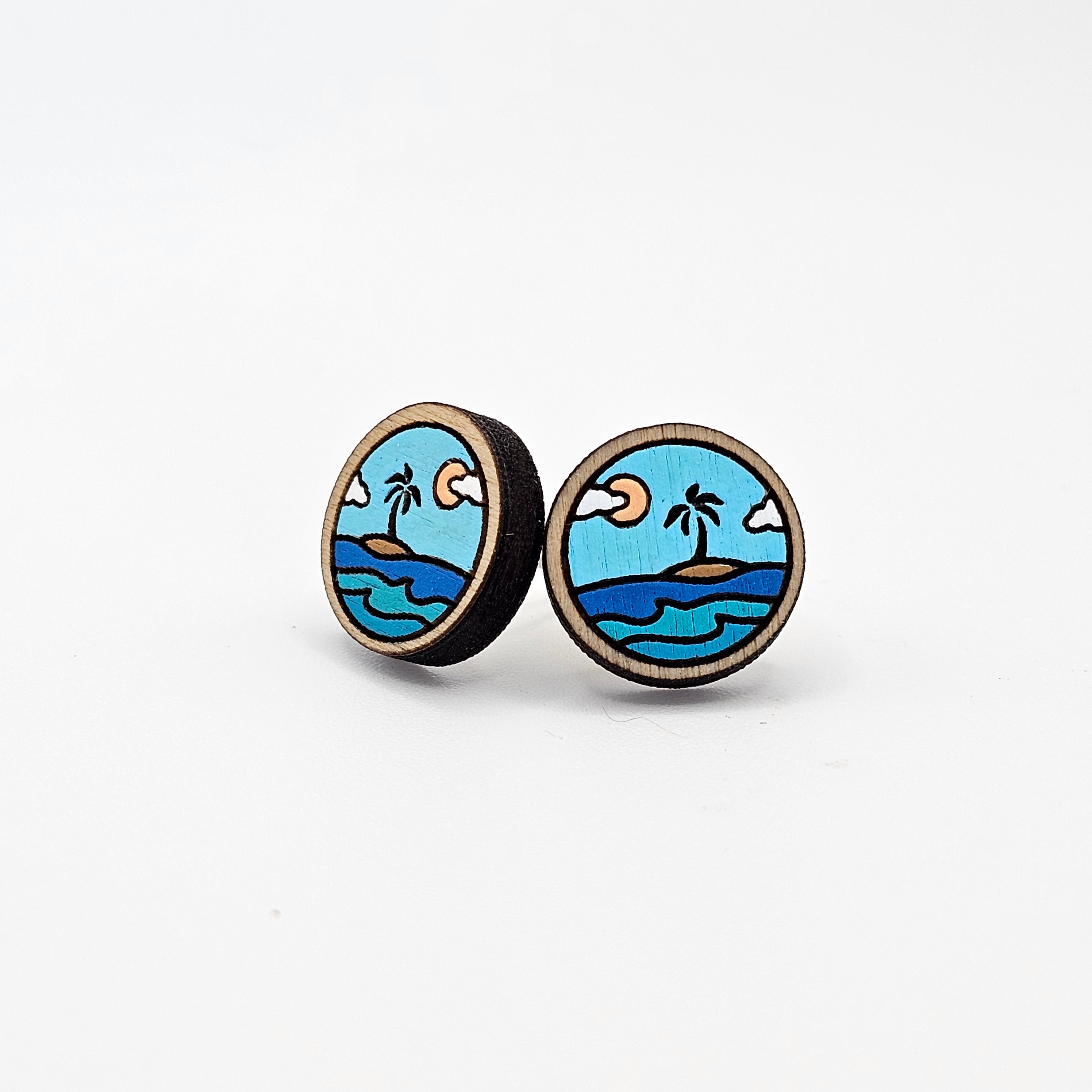 Island Waves Stud Earring | Hand-Painted | Surgical Steel - SEHPX32
