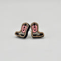 Pink Cowboy Boot Stud Earrings | Laser Engraved Wood | Surgical Steel - SEHPX81