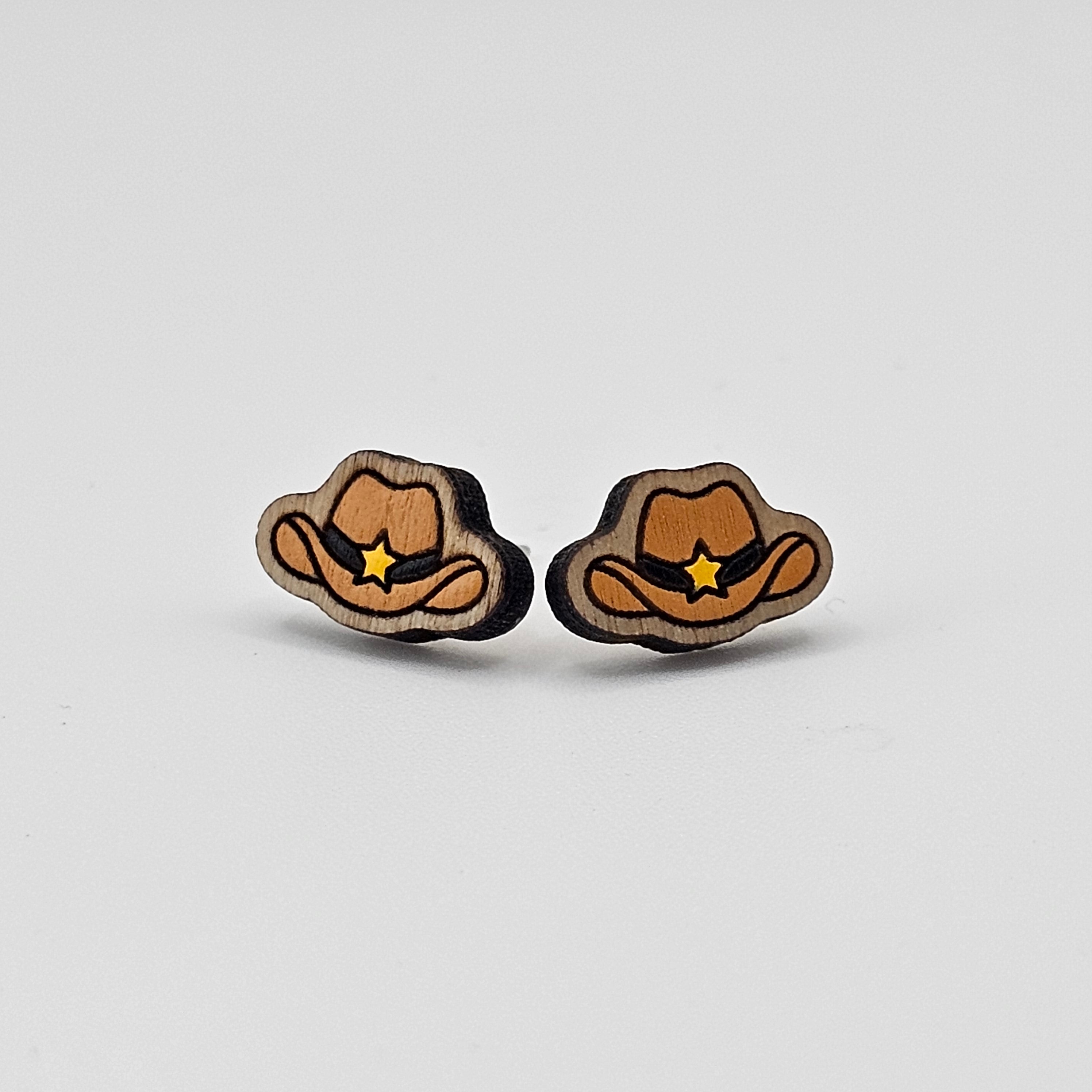 Cowboy Hat Stud Earrings | Laser Engraved Wood | Surgical Steel - SEHPX78