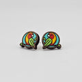 Stained Glass Parrot Stud Earrings | Laser Engraved Wood | Surgical Steel - SEHSA1