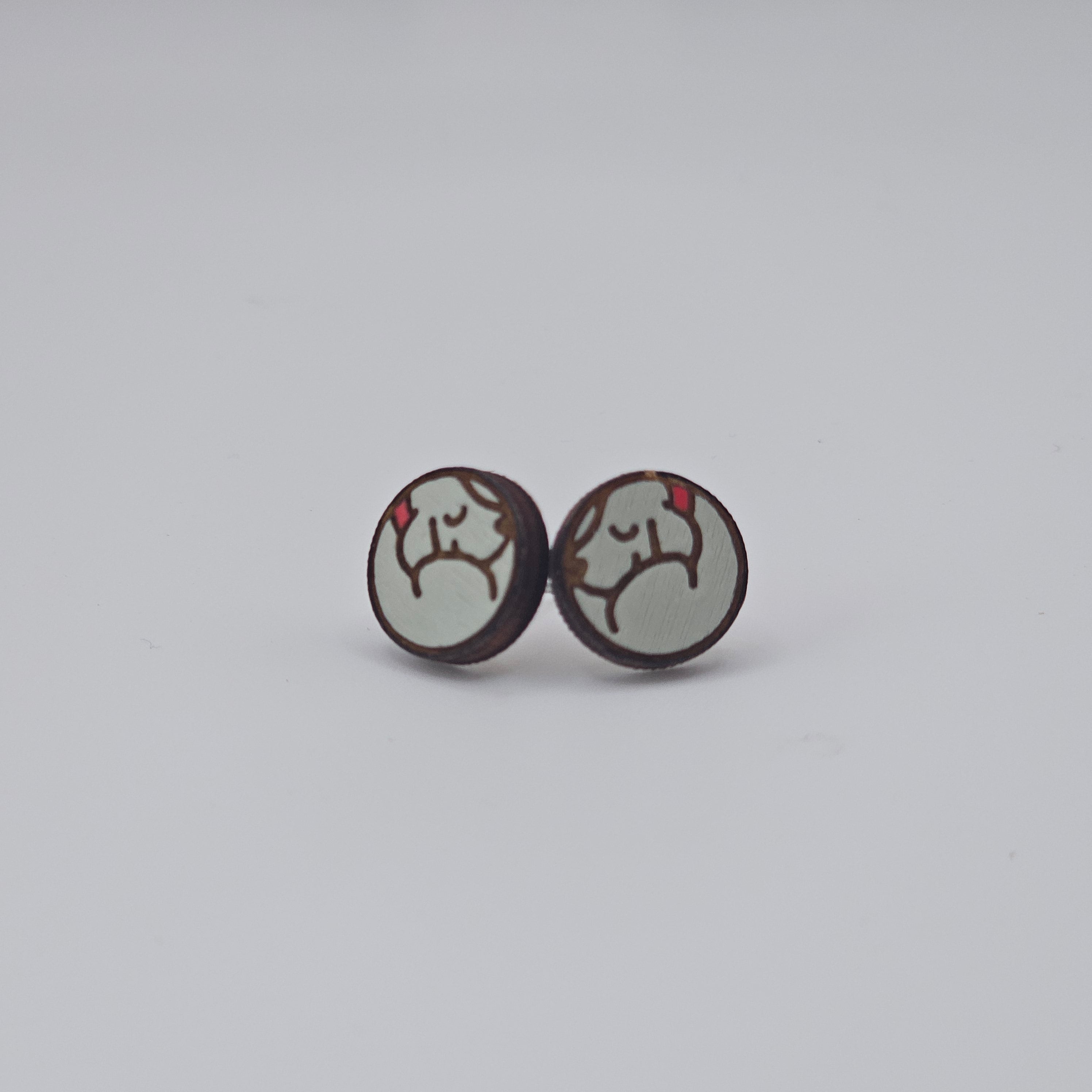 Sleeping Dog Stud Earrings | Laser Engraved Wood | Surgical Steel - SEHSA3