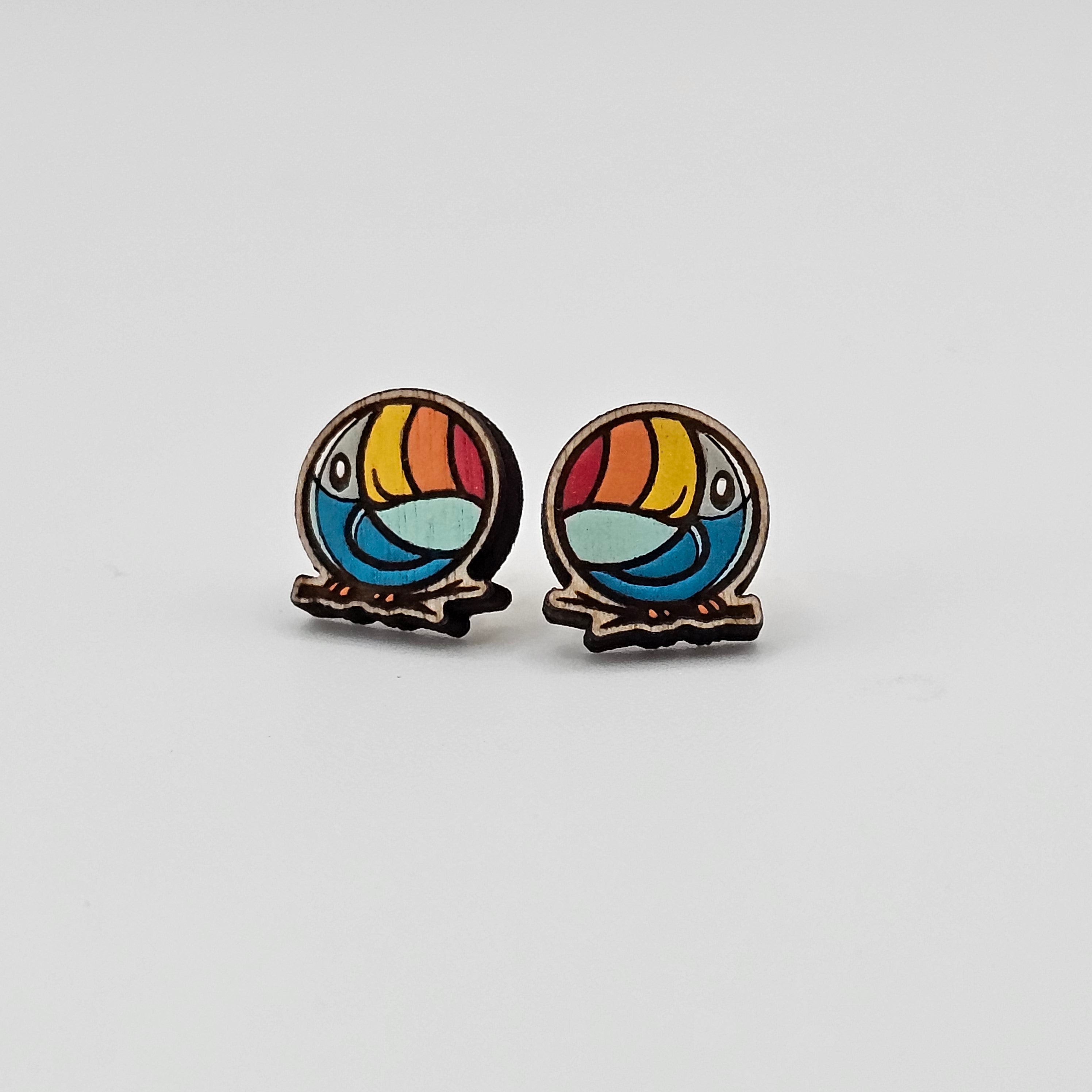 Toucan Stud Earrings | Laser Engraved Wood | Surgical Steel - SEHSA4