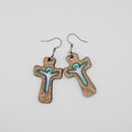 Cross Dangle Earrings | Laser Engraved Wood | Surgical Steel - DEHCB1