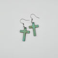 Cross Dangle Earrings | Turquoise | Laser Cut Wood | Surgical Steel - DEHSM1