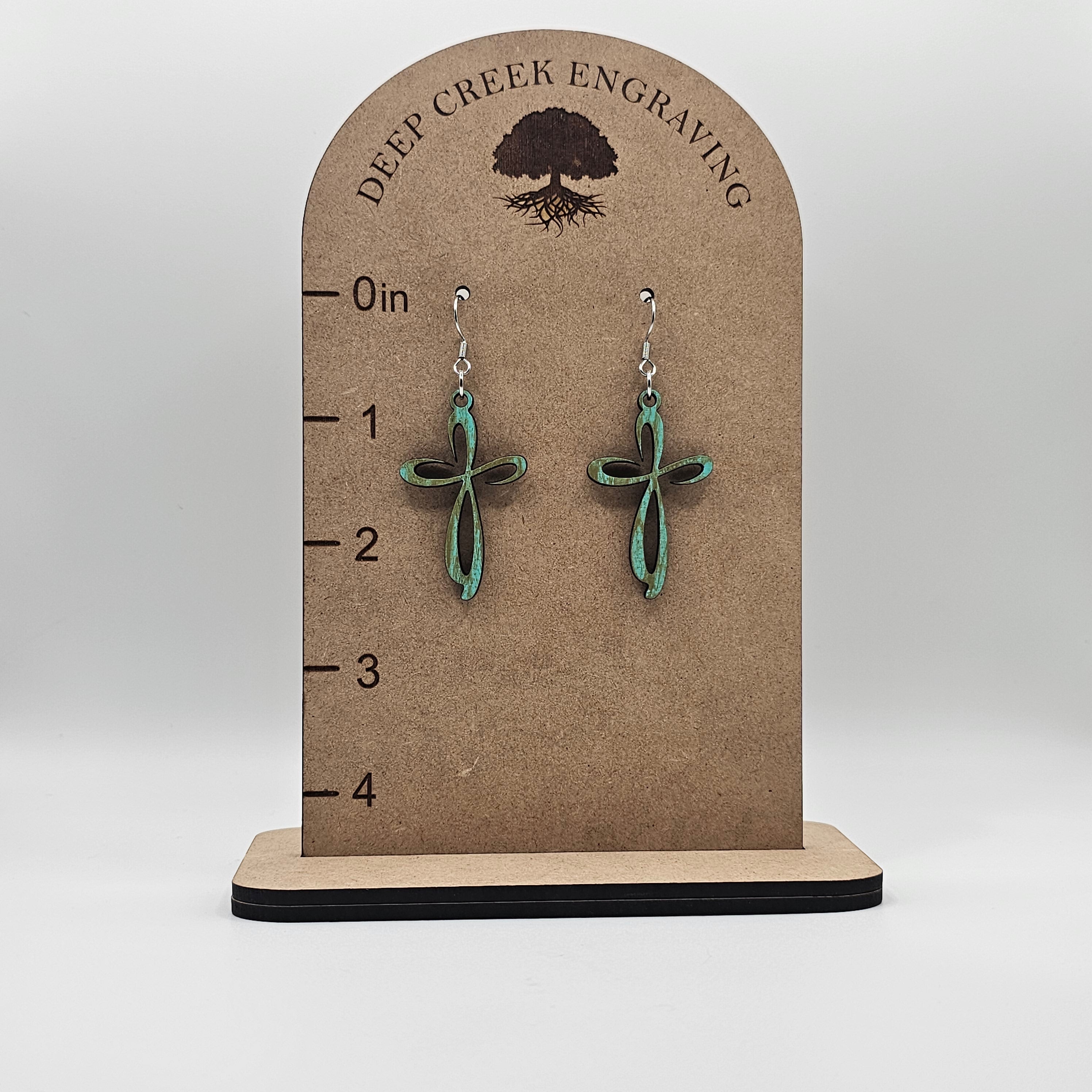 Scroll Cross Dangle Earrings | Turquoise | Laser Cut Wood | Surgical Steel - DEHML1