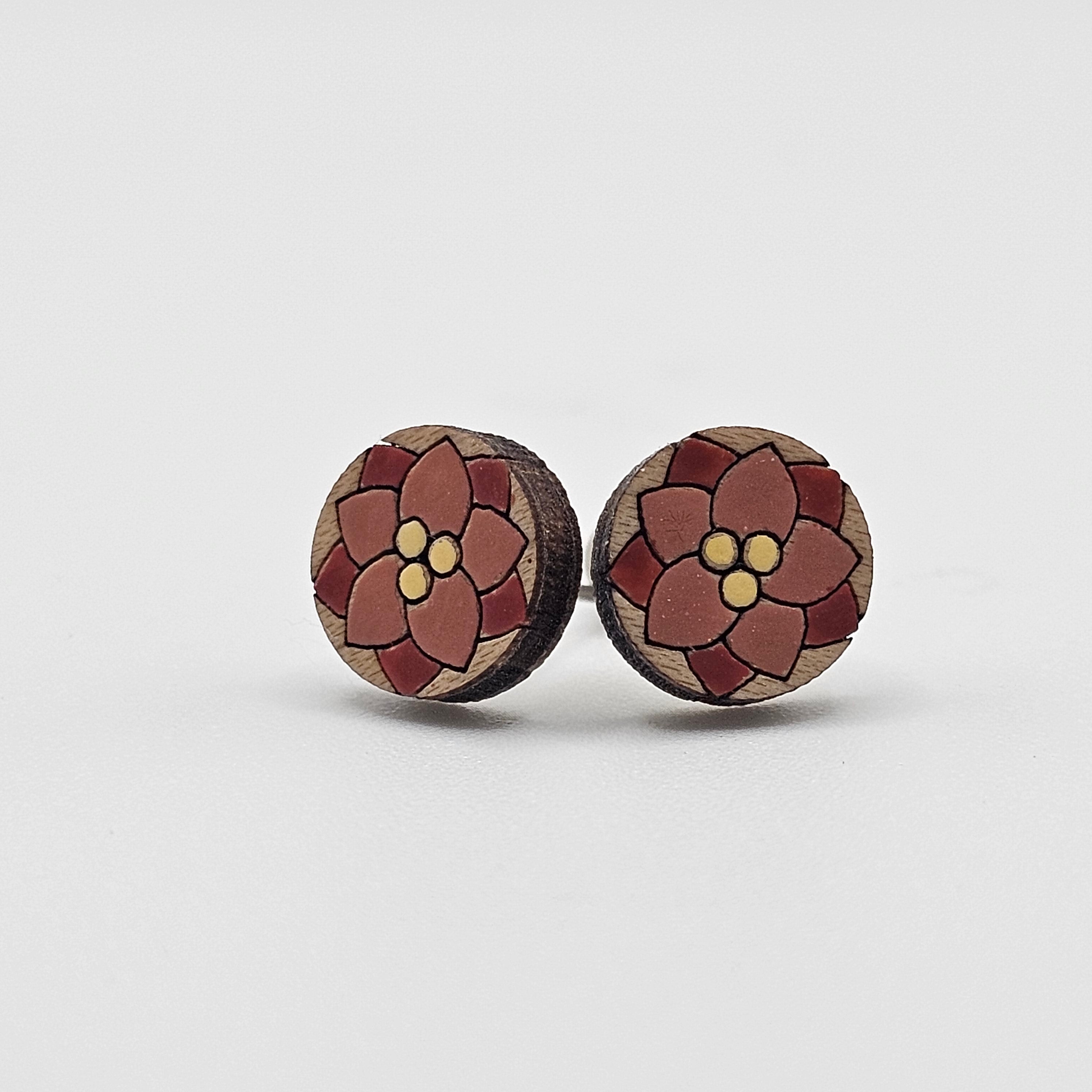 Poinsettia Stud Earrings | Laser Engraved Wood | Surgical Steel - SEHSM10
