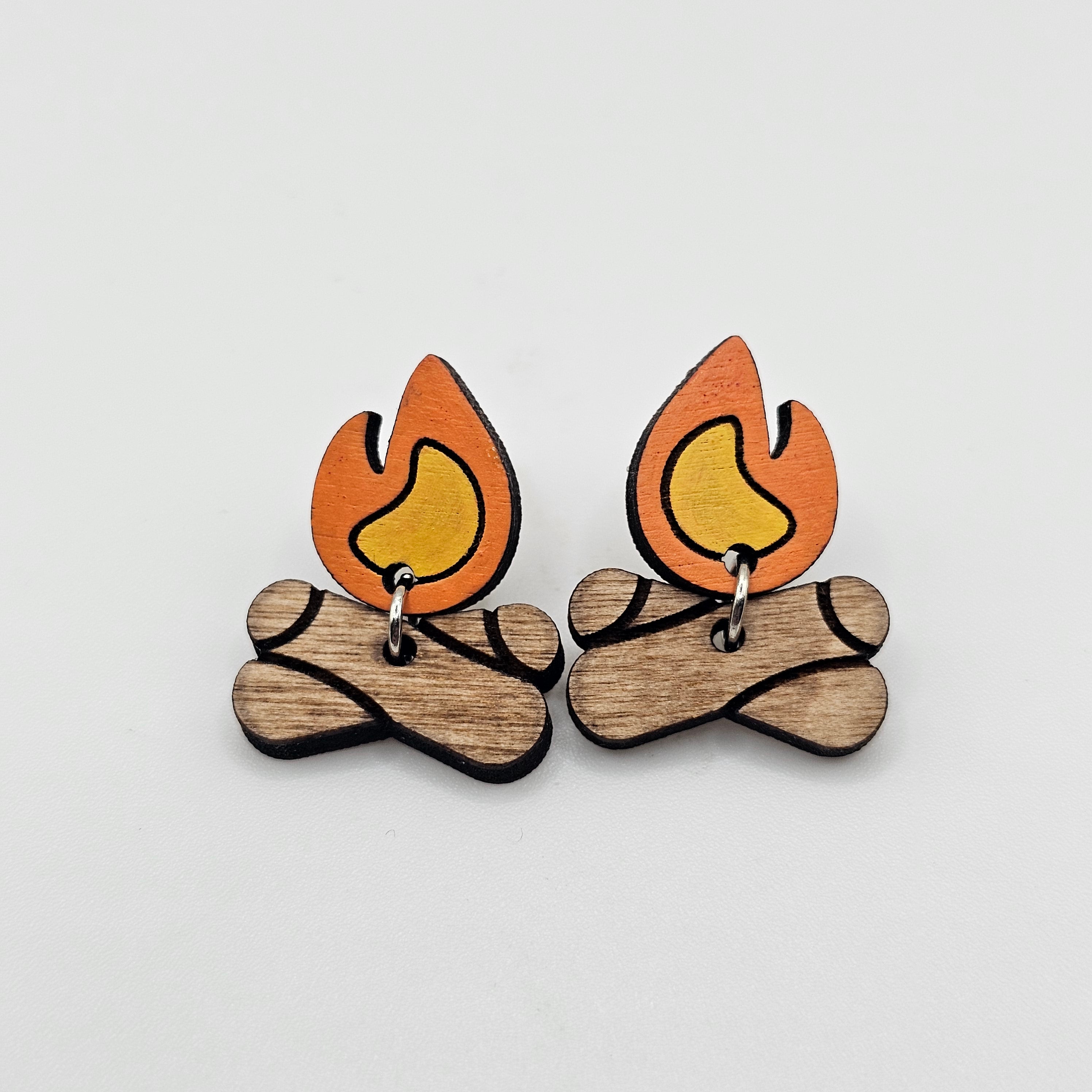 Campfire Dangle Earrings | Laser Engraved Wood | Surgical Steel - SEHPP4