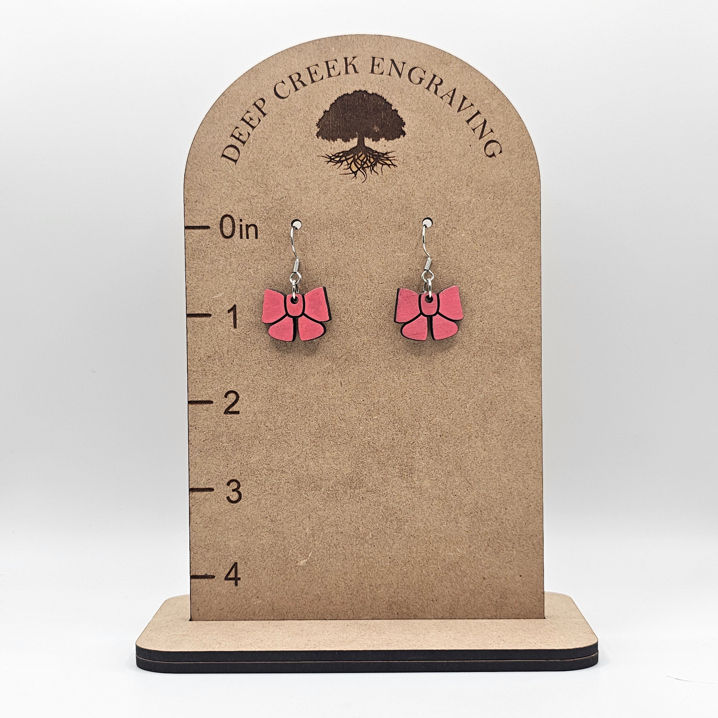 Pink Bow Dangle Earrings | Laser Engraved Wood | Surgical Steel - DEHPP91