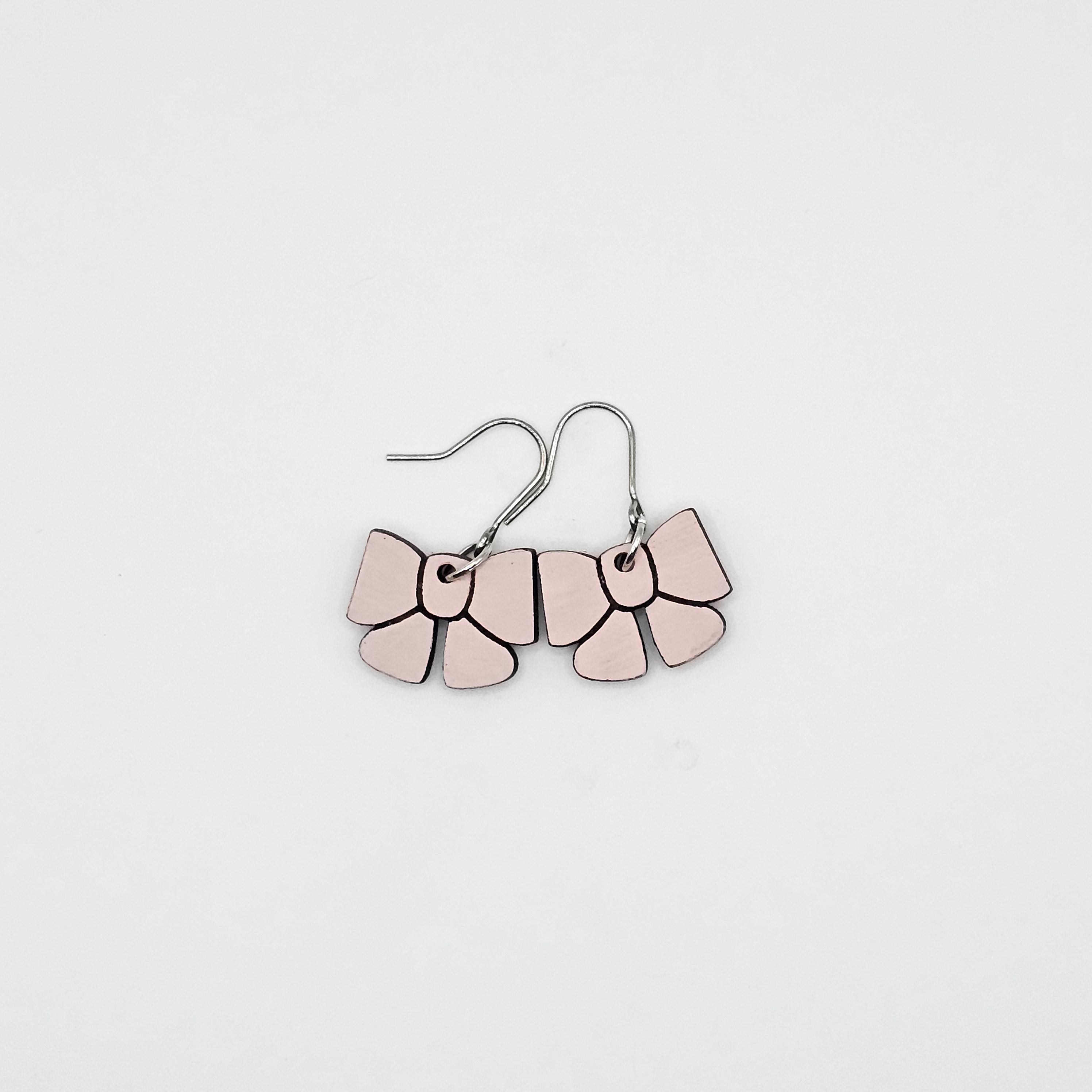 Pink Bow Dangle Earrings | Laser Engraved Wood | Surgical Steel - DEHPP91