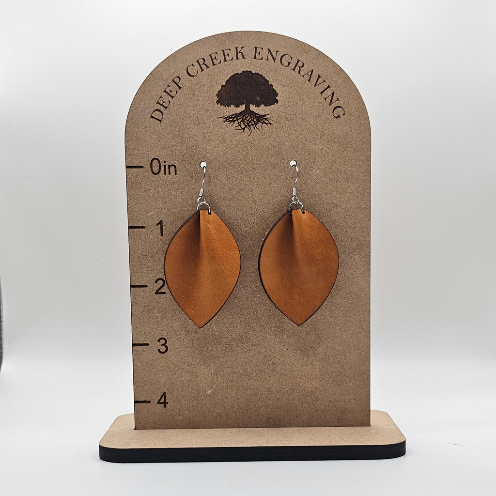 Leather Leaf Dangle Earrings | Tan & Jade | Surgical Steel - DEDC2