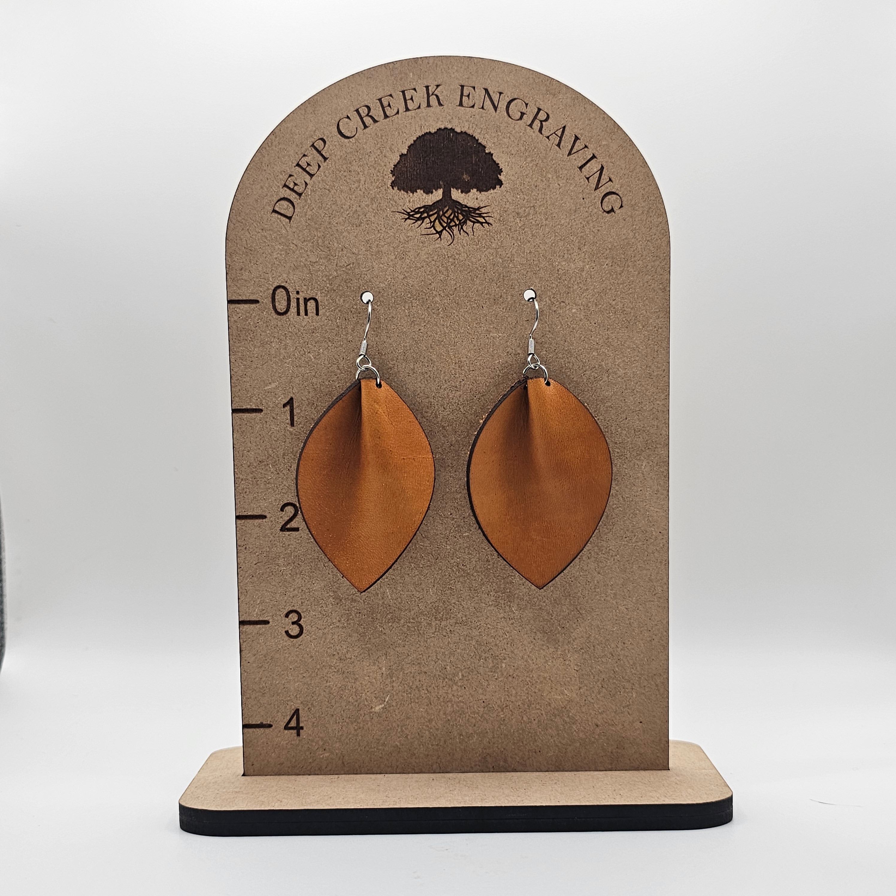 Leather Leaf Dangle Earrings | Tan & Jade | Surgical Steel - DEDC2