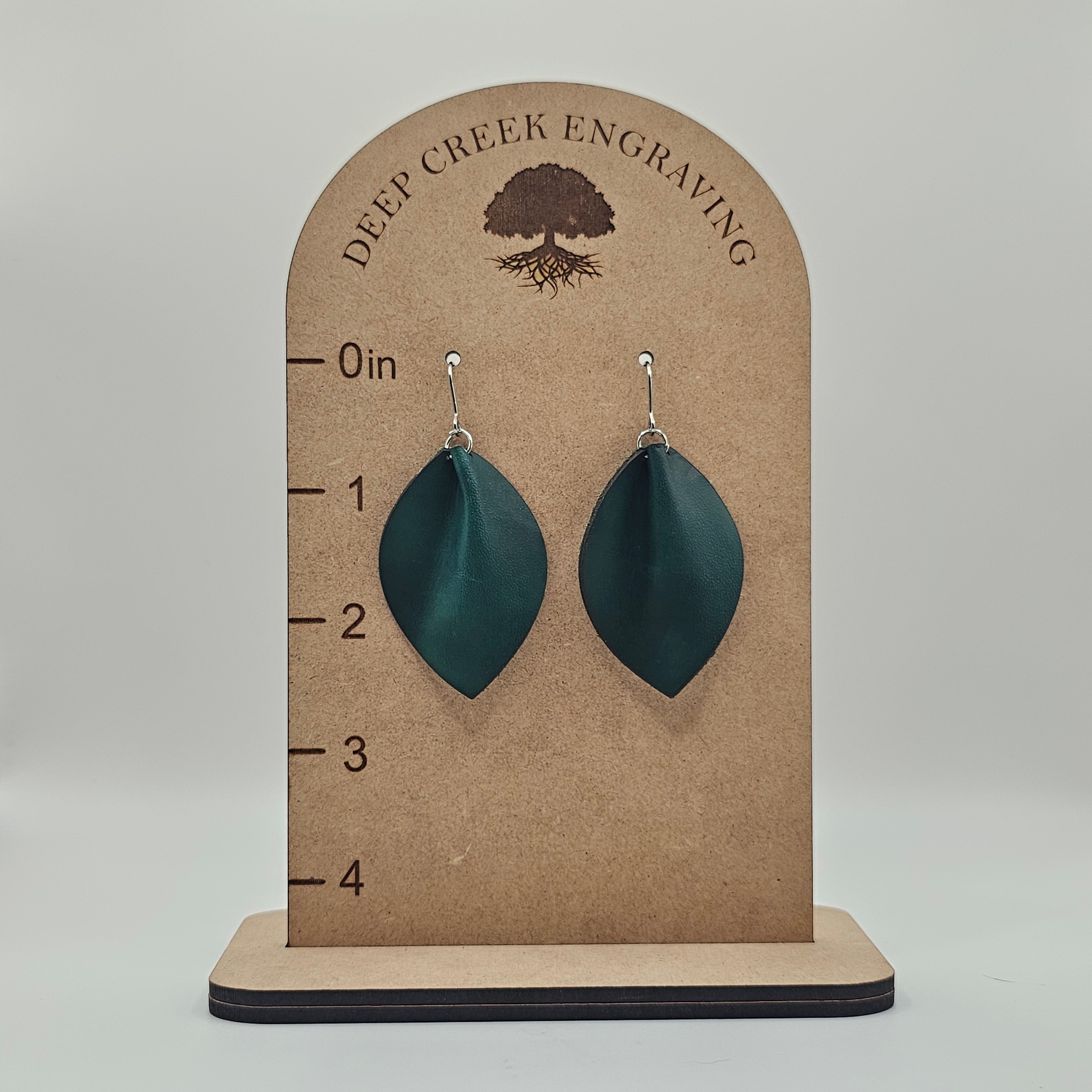 Leather Leaf Dangle Earrings | Tan & Jade | Surgical Steel - DEDC2