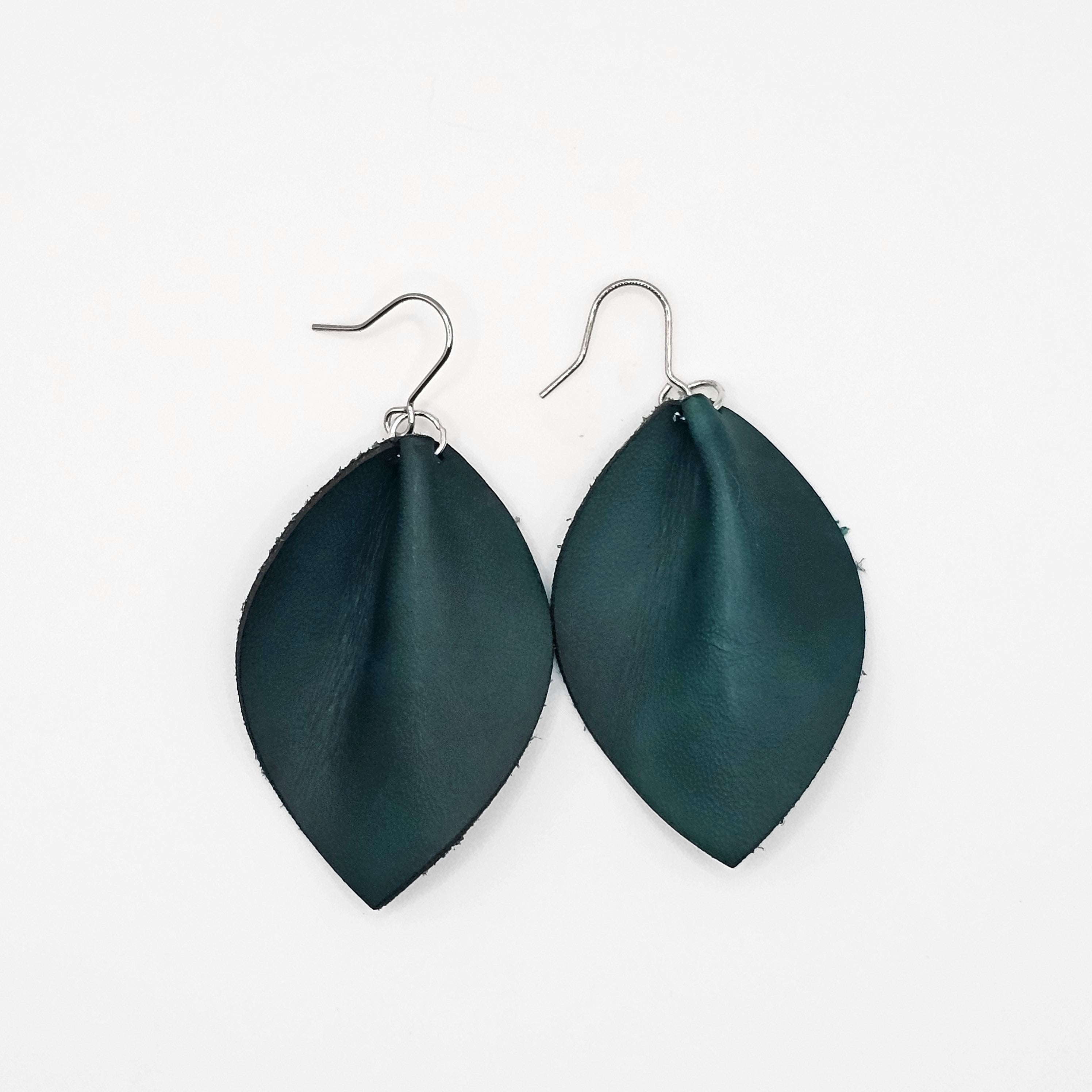 Leather Leaf Dangle Earrings | Tan & Jade | Surgical Steel - DEDC2