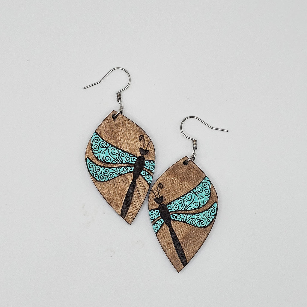 Desert Dragonfly Drop Earrings | Hand-Painted | Surgical Steel - DEHPP24