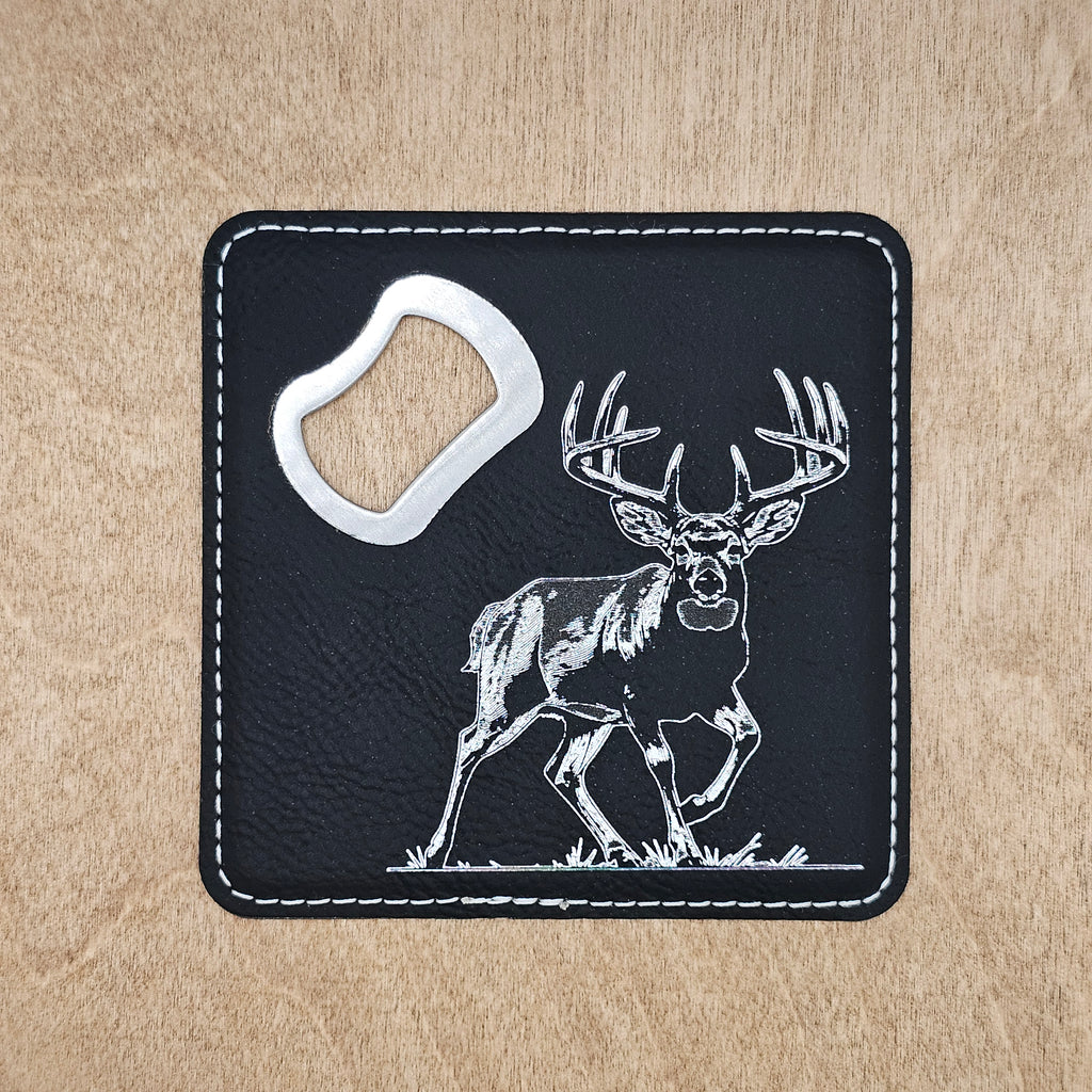 Walking Buck - Leatherette Bottle Opener Coaster