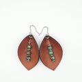 Leather Leaf & Turquoise Bead Dangle Earrings | Genuine Leather | Surgical Steel - DEDC3