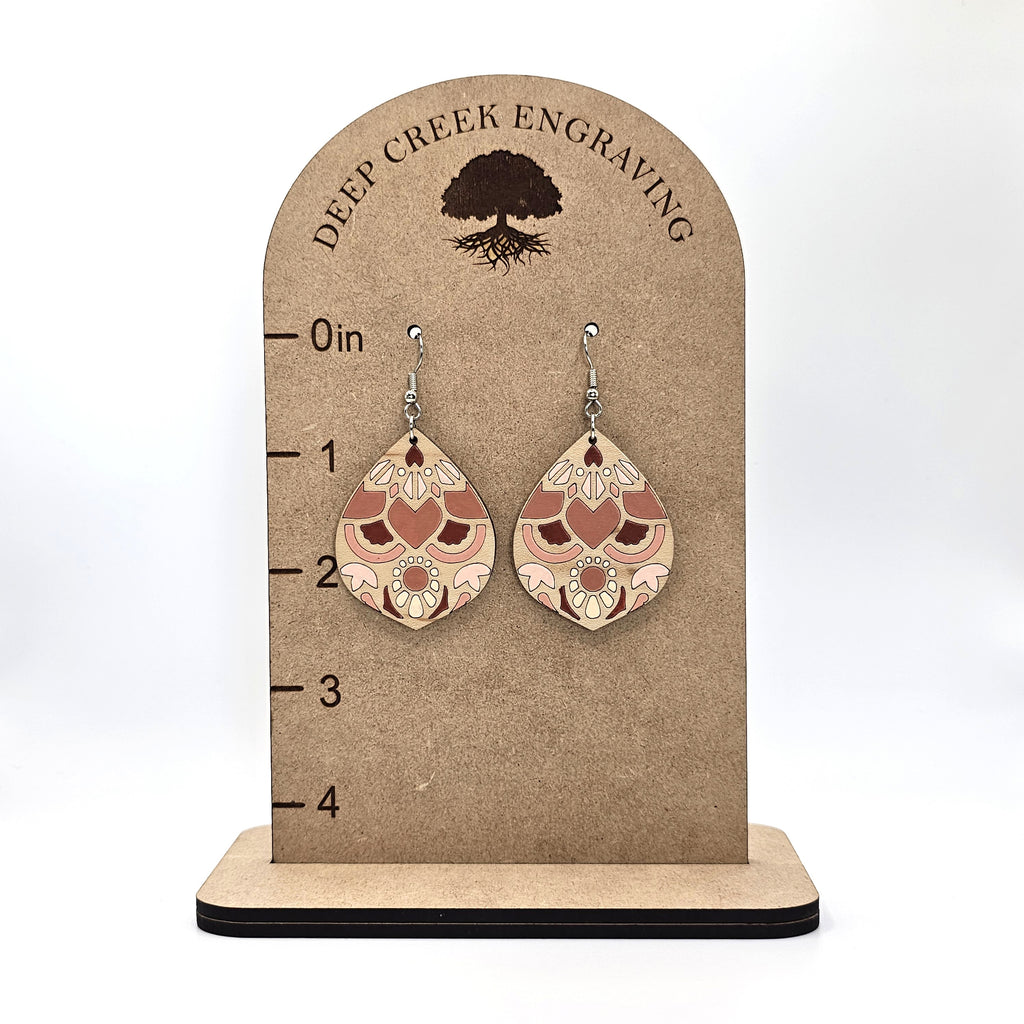 Blush Bloom Teardrop Dangle Earrings | Laser Engraved Wood | Surgical Steel - DEHAJ2-B