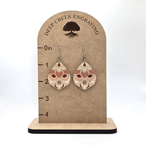 Blush Bloom Teardrop Dangle Earrings | Laser Engraved Wood | Surgical Steel - DEHAJ2-B