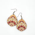 Sunset Mandala Teardrop Dangle Earrings | Laser Engraved Wood | Surgical Steel - DEHAJ2-S